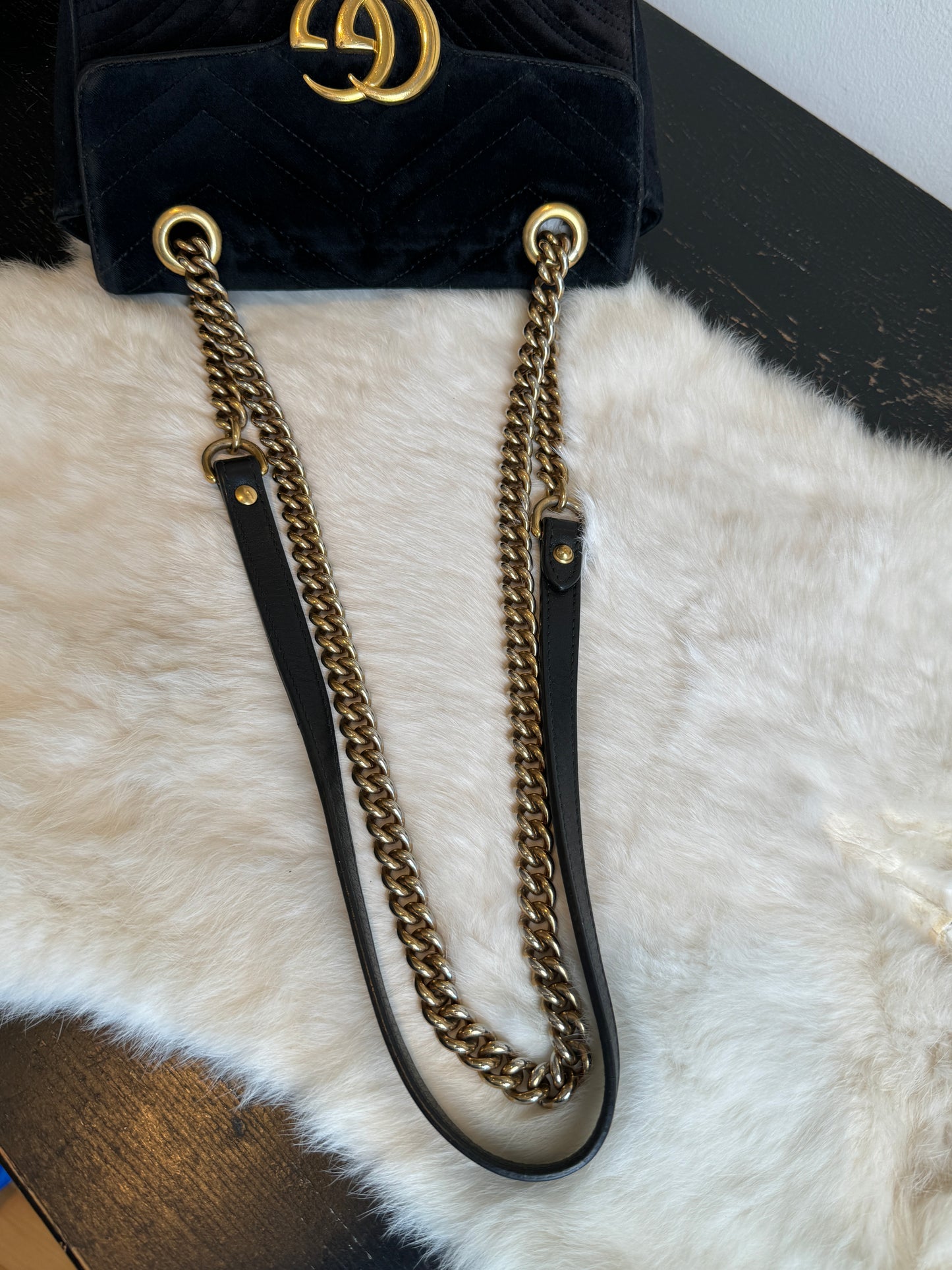GUCCI Black Velvet Marmont Mini Bag
