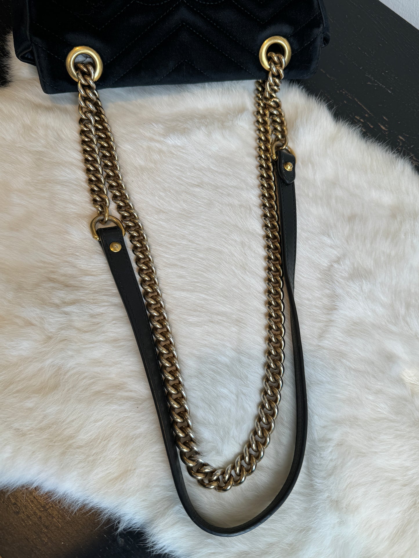 GUCCI Black Velvet Marmont Mini Bag