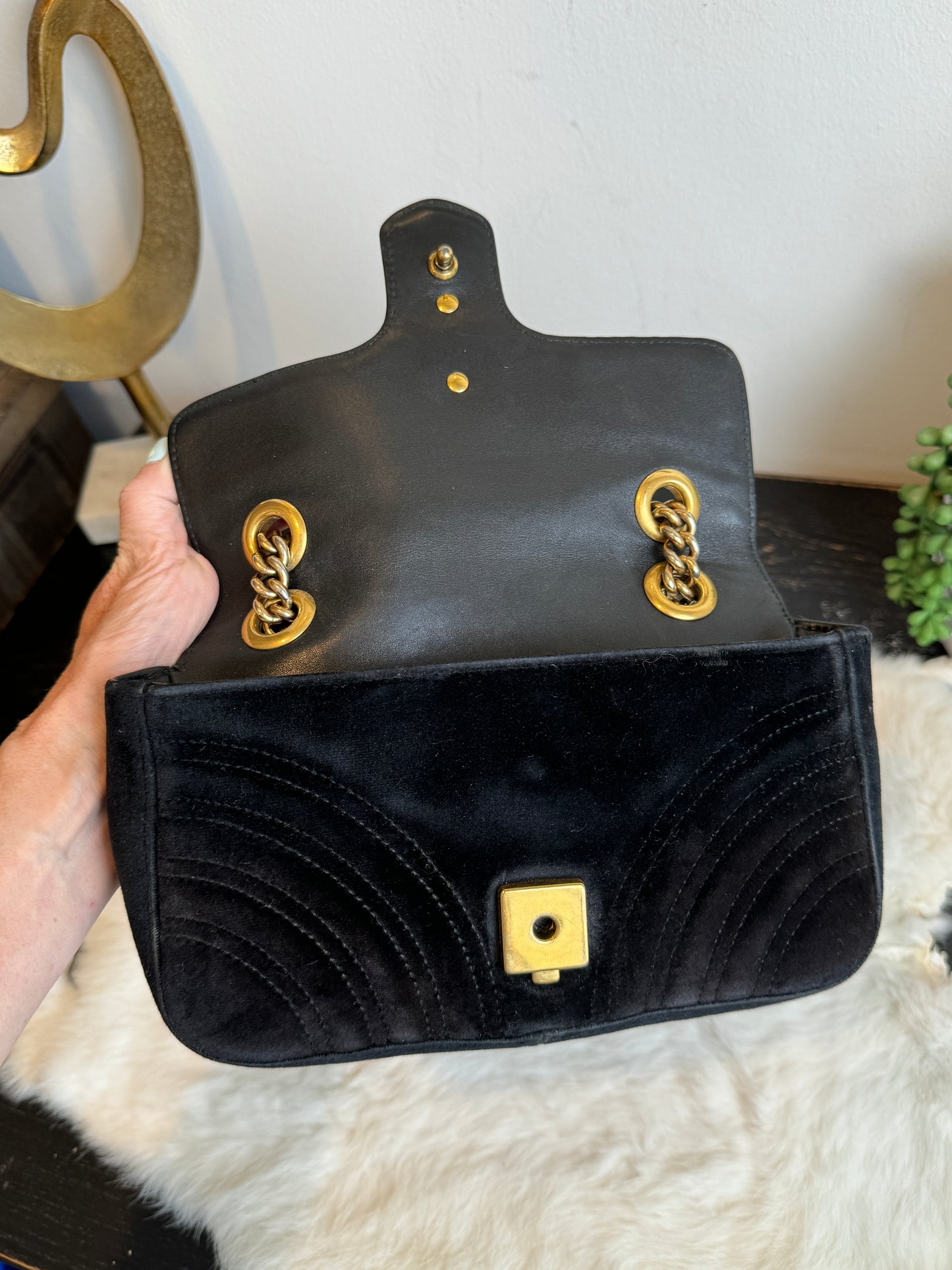 GUCCI Black Velvet Marmont Mini Bag