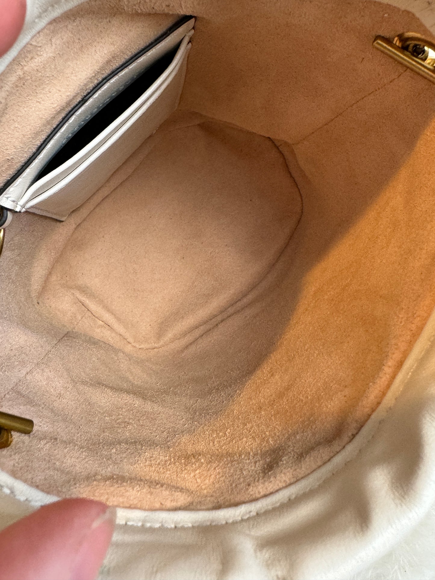 GUCCI Cream Leather GG Marmont Mini Bucket Bag