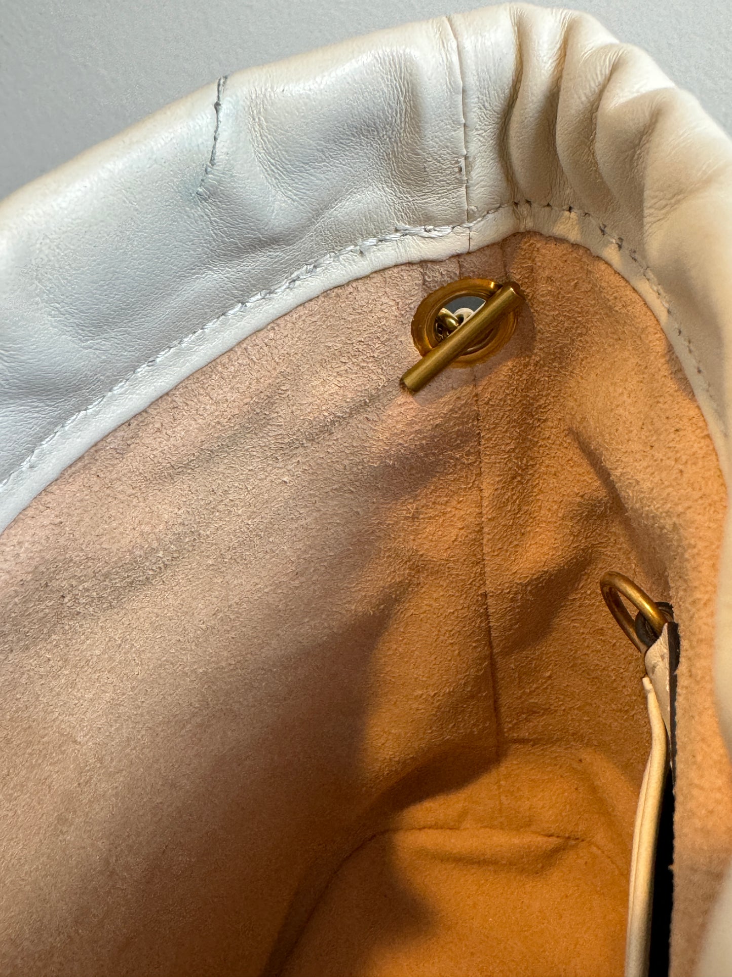 GUCCI Cream Leather GG Marmont Mini Bucket Bag