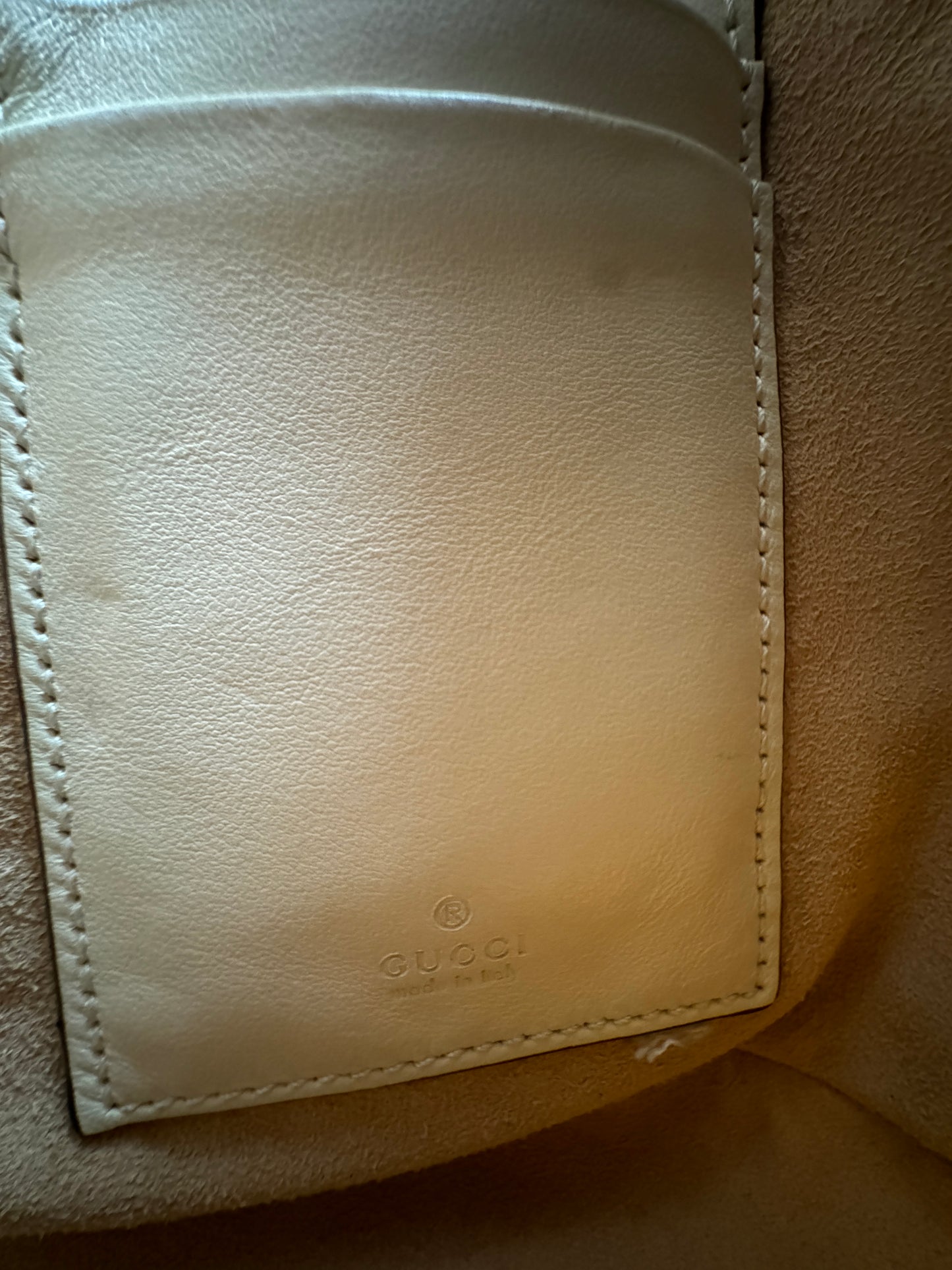 GUCCI Cream Leather GG Marmont Mini Bucket Bag