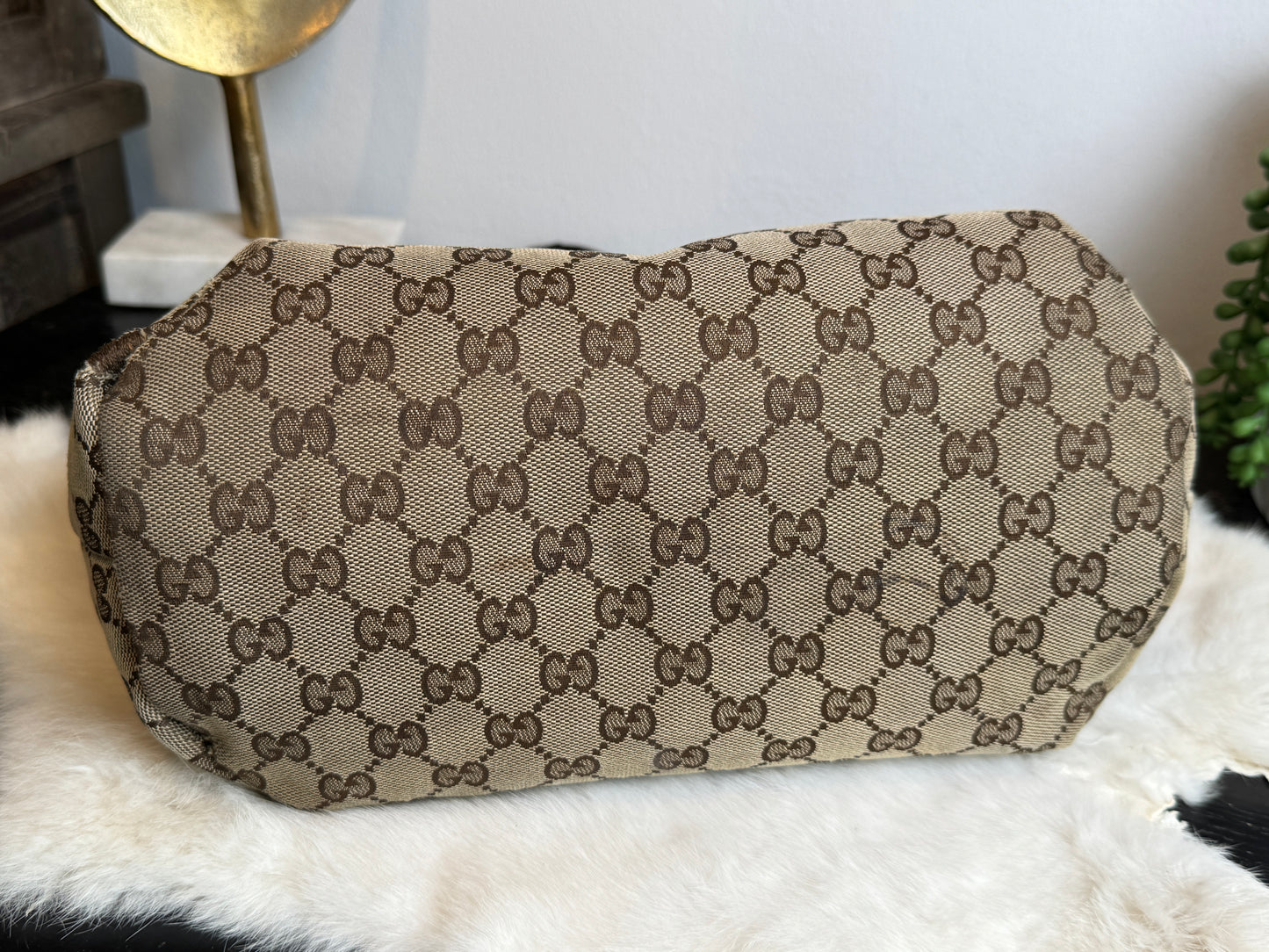 GUCCI GG Canvas Small Patent Trim Tote