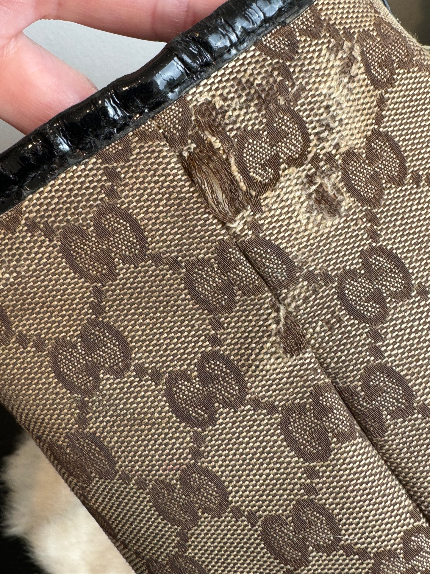 GUCCI GG Canvas Small Patent Trim Tote