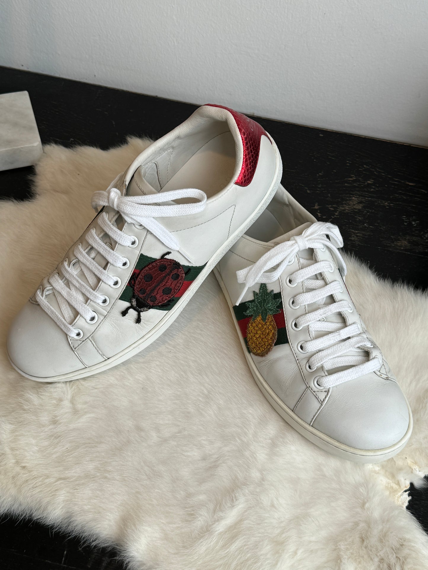GUCCI Ace Pineapple Ladybug Sneakers Size 37.5EU