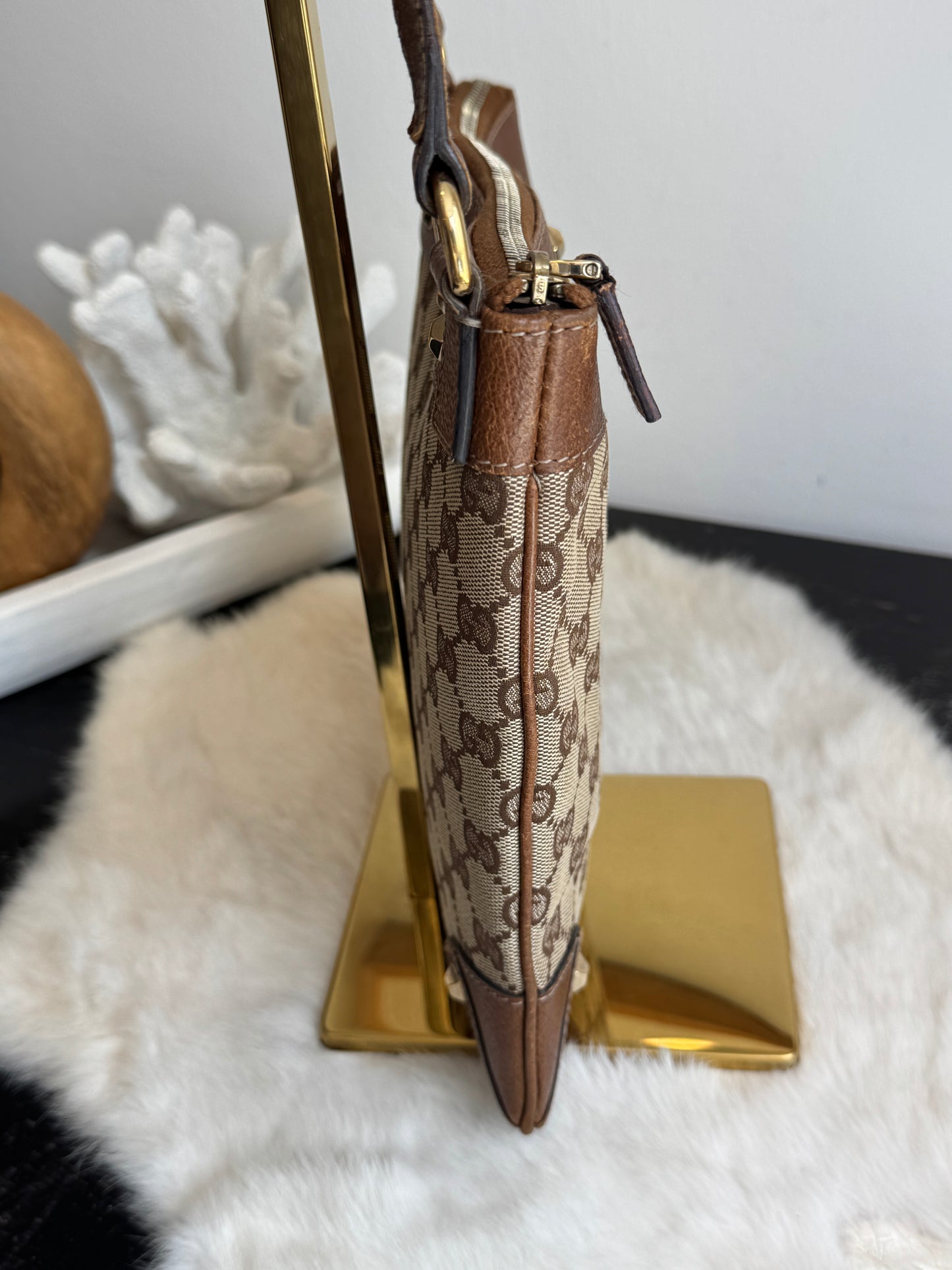 GUCCI GG Monogram Canvas Studs Crossbody Brown Bag