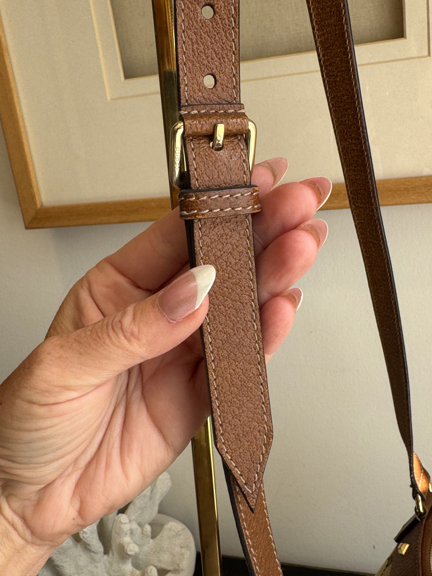 GUCCI GG Monogram Canvas Studs Crossbody Brown Bag