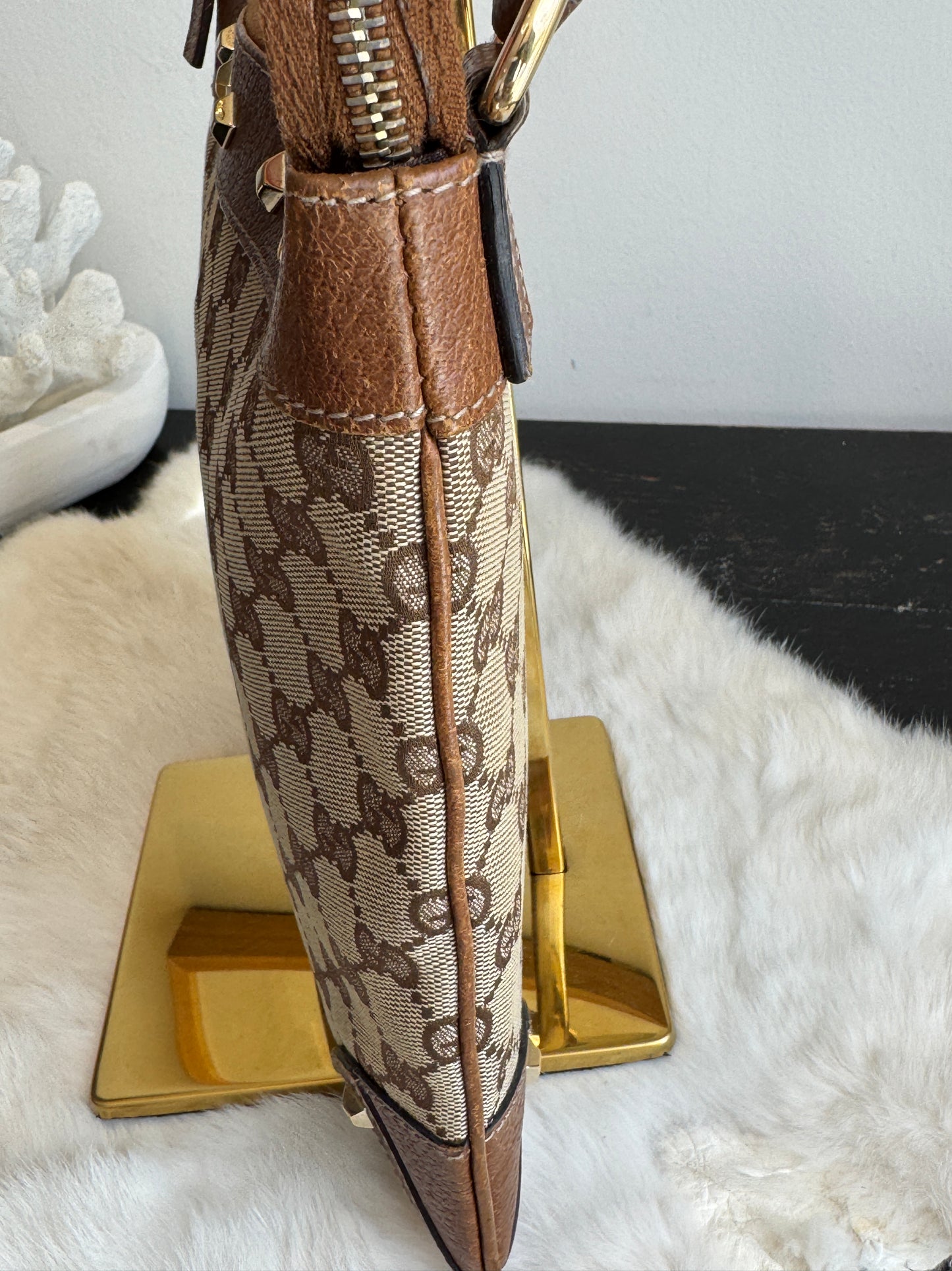GUCCI GG Monogram Canvas Studs Crossbody Brown Bag