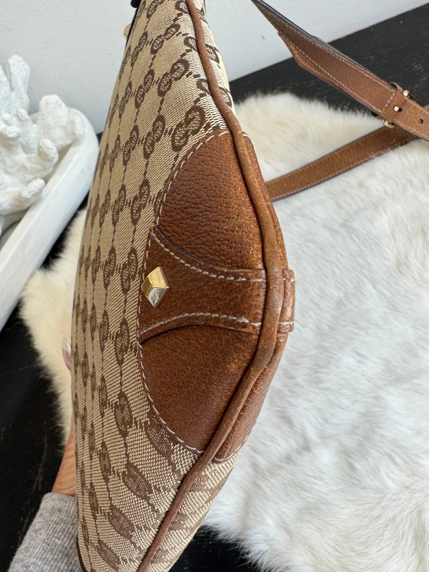 GUCCI GG Monogram Canvas Studs Crossbody Brown Bag
