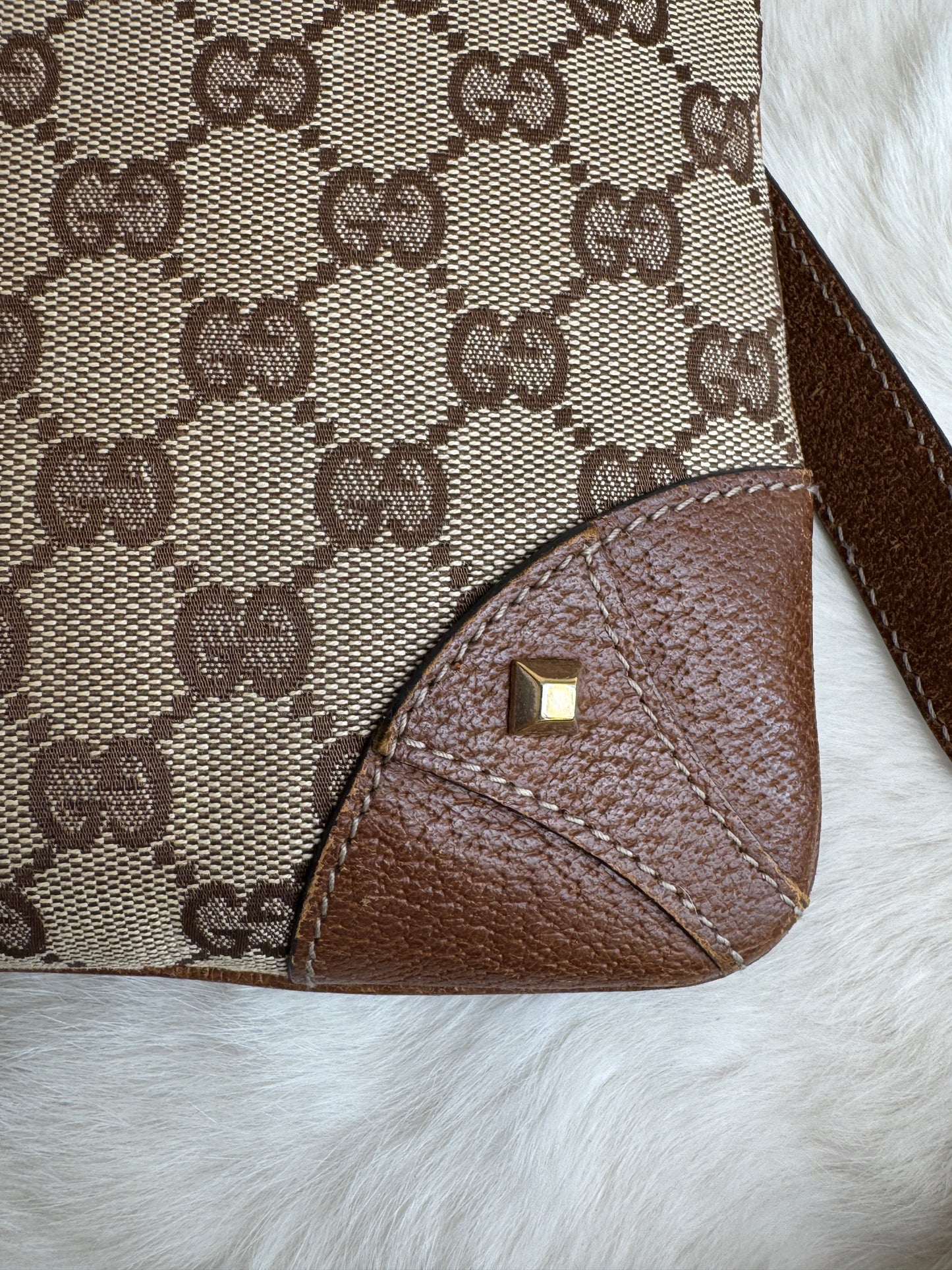 GUCCI GG Monogram Canvas Studs Crossbody Brown Bag