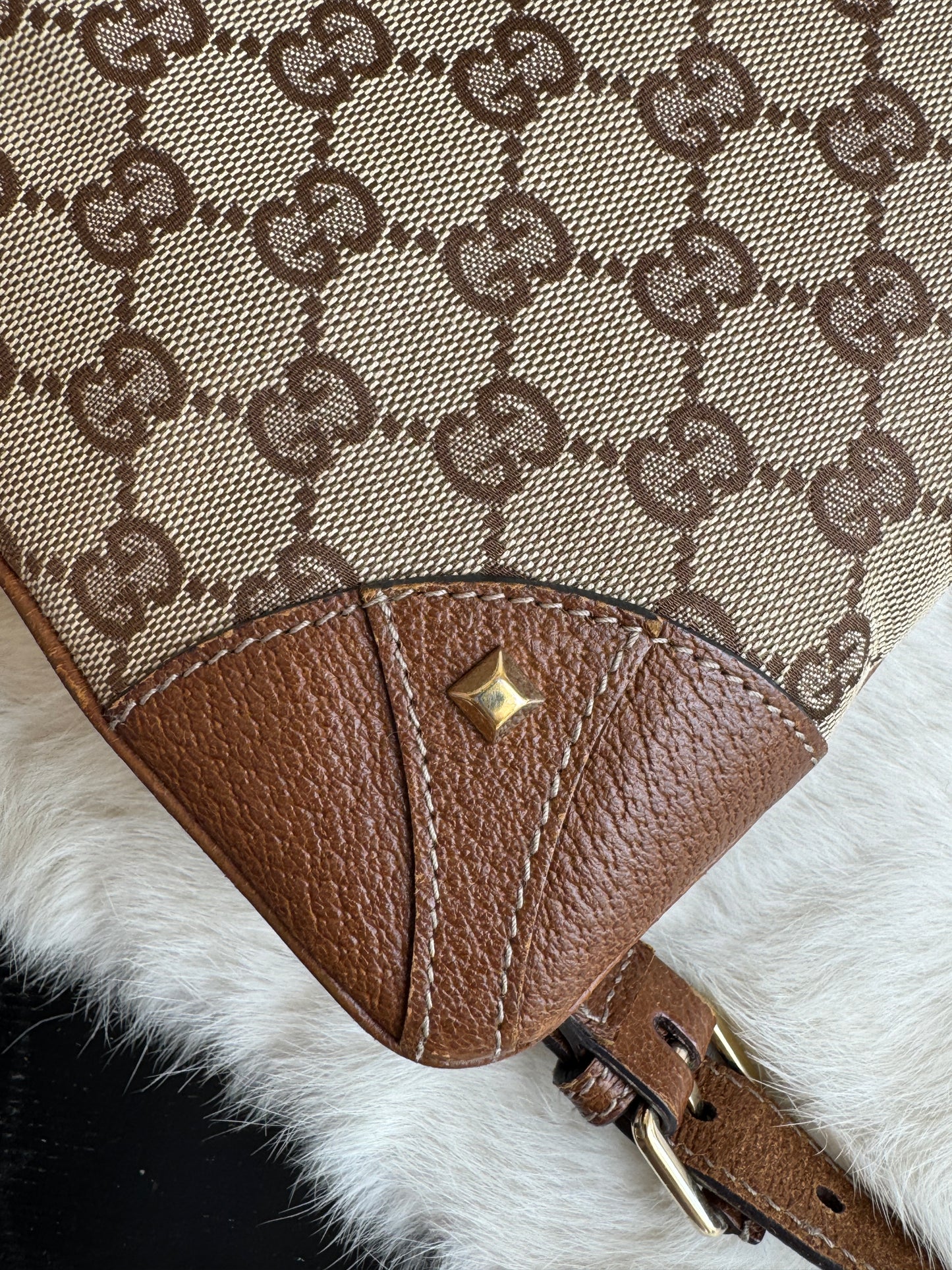 GUCCI GG Monogram Canvas Studs Crossbody Brown Bag