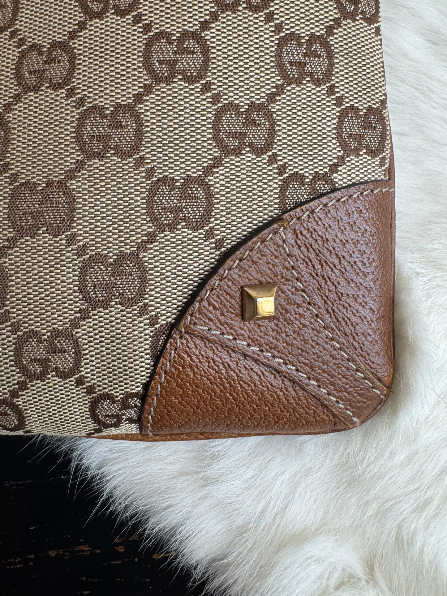 GUCCI GG Monogram Canvas Studs Crossbody Brown Bag