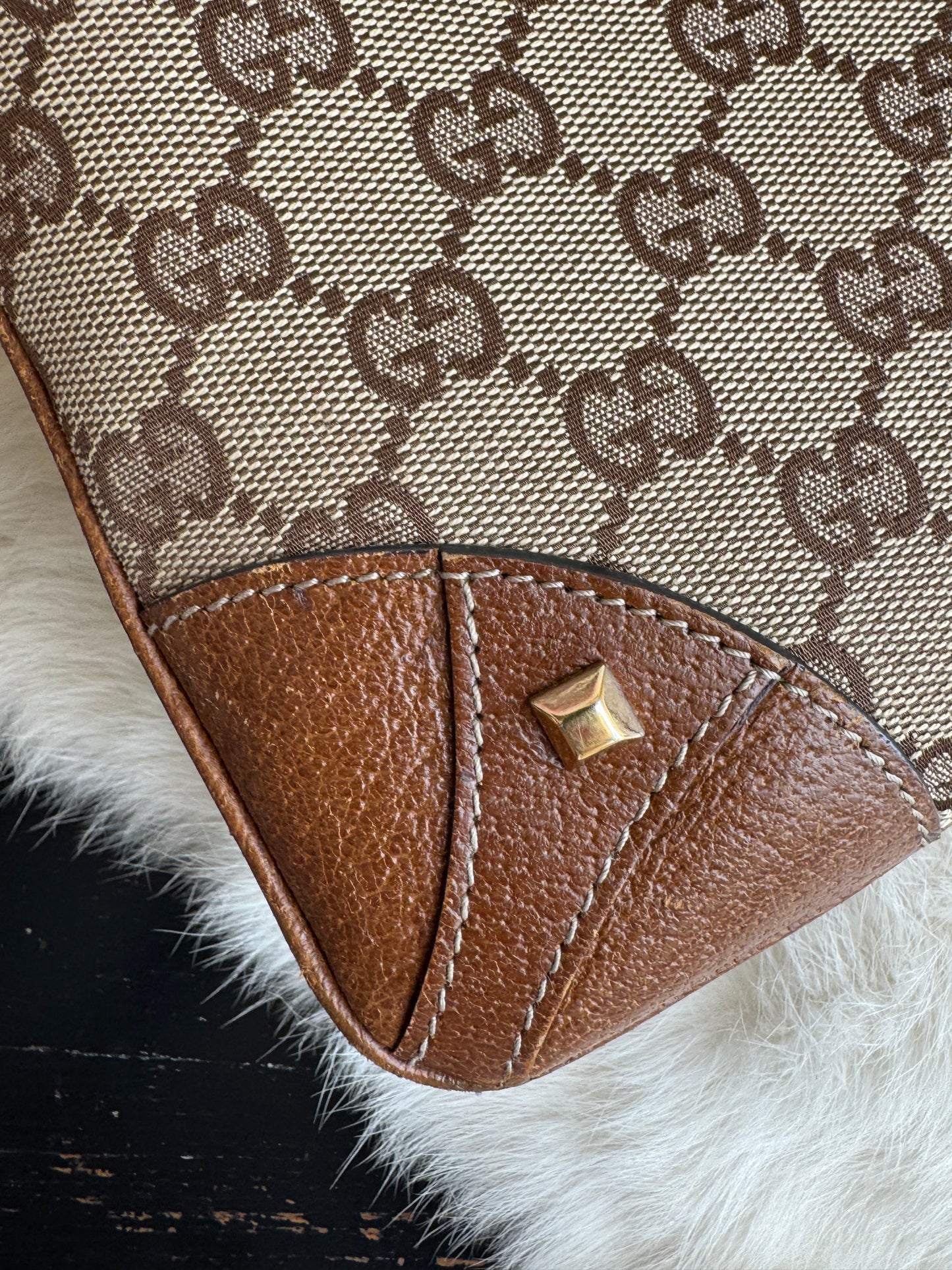GUCCI GG Monogram Canvas Studs Crossbody Brown Bag