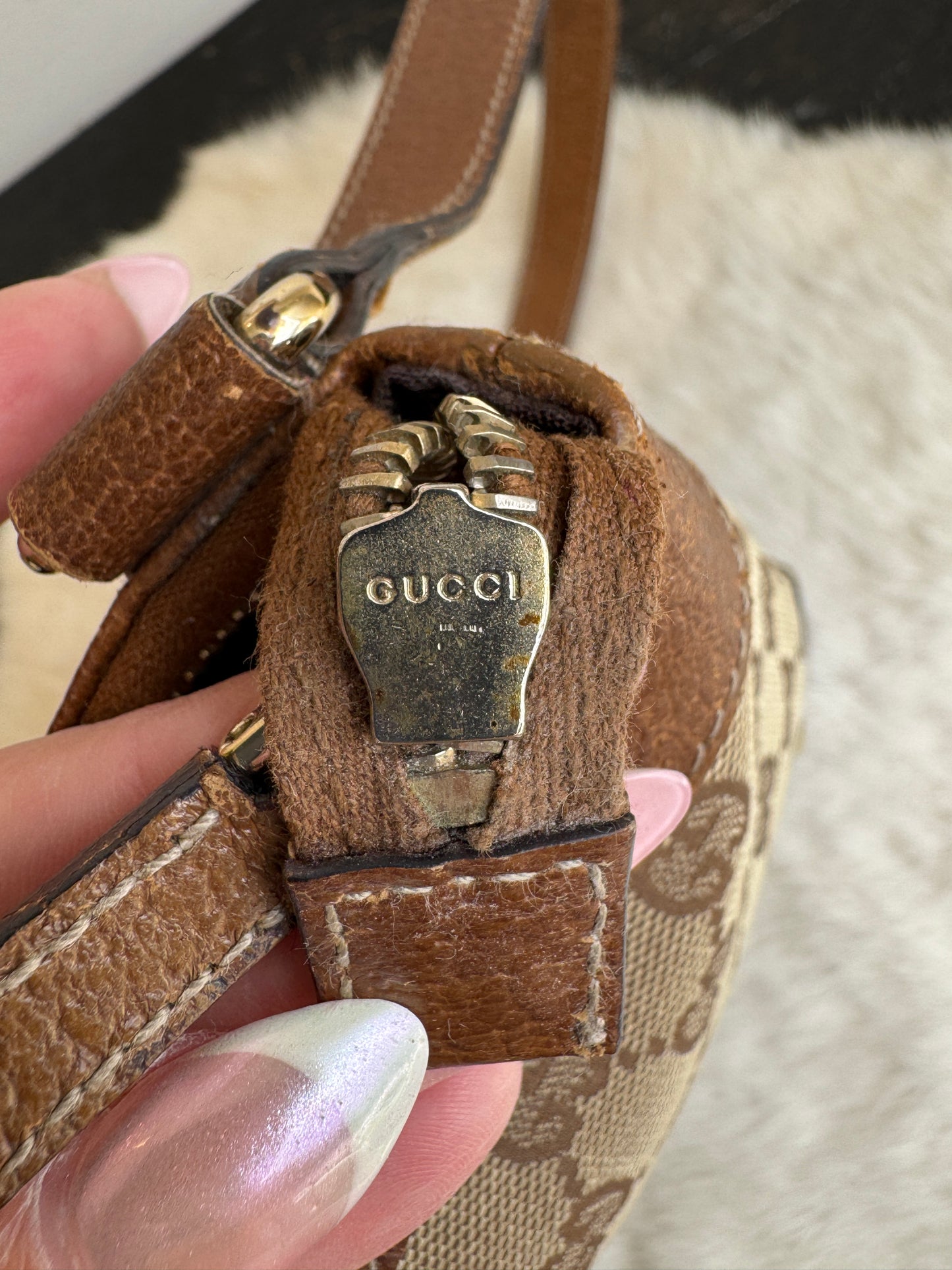 GUCCI GG Monogram Canvas Studs Crossbody Brown Bag