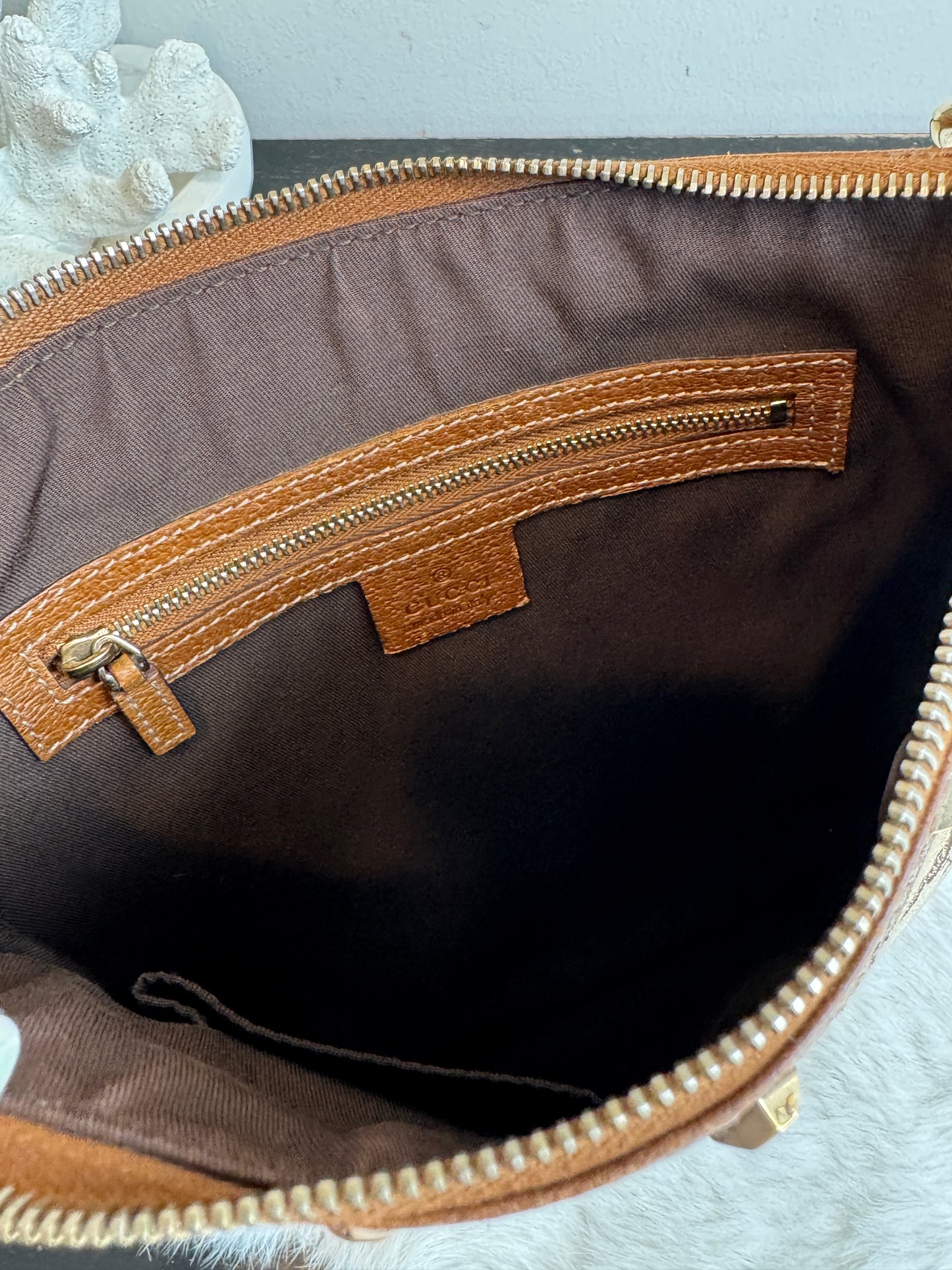 GUCCI GG Monogram Canvas Studs Crossbody Brown Bag