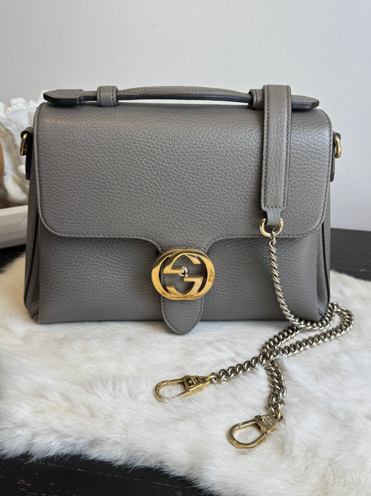 Gucci Interlocking G Calfskin Grey Top Handle Bag
