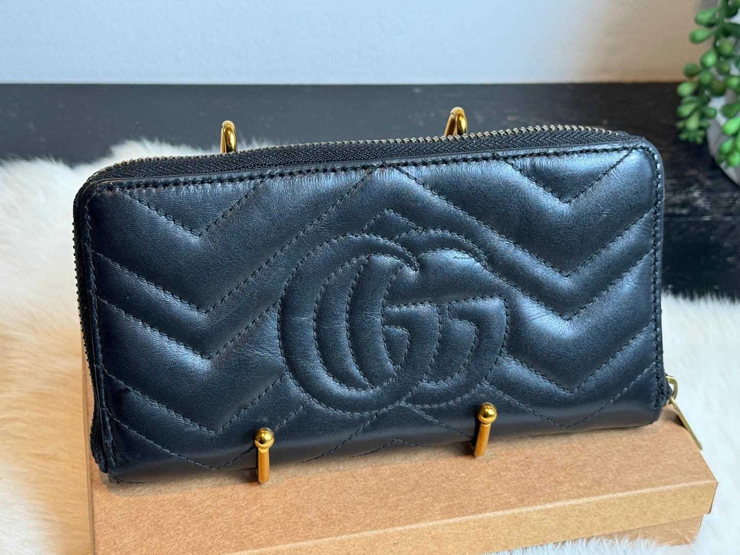 GUCCI Marmont GG Leather Long Zip Wallet