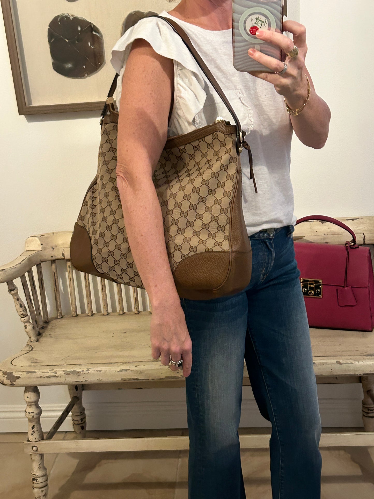 GUCCI GG Canvas Beige Hobo Handbag