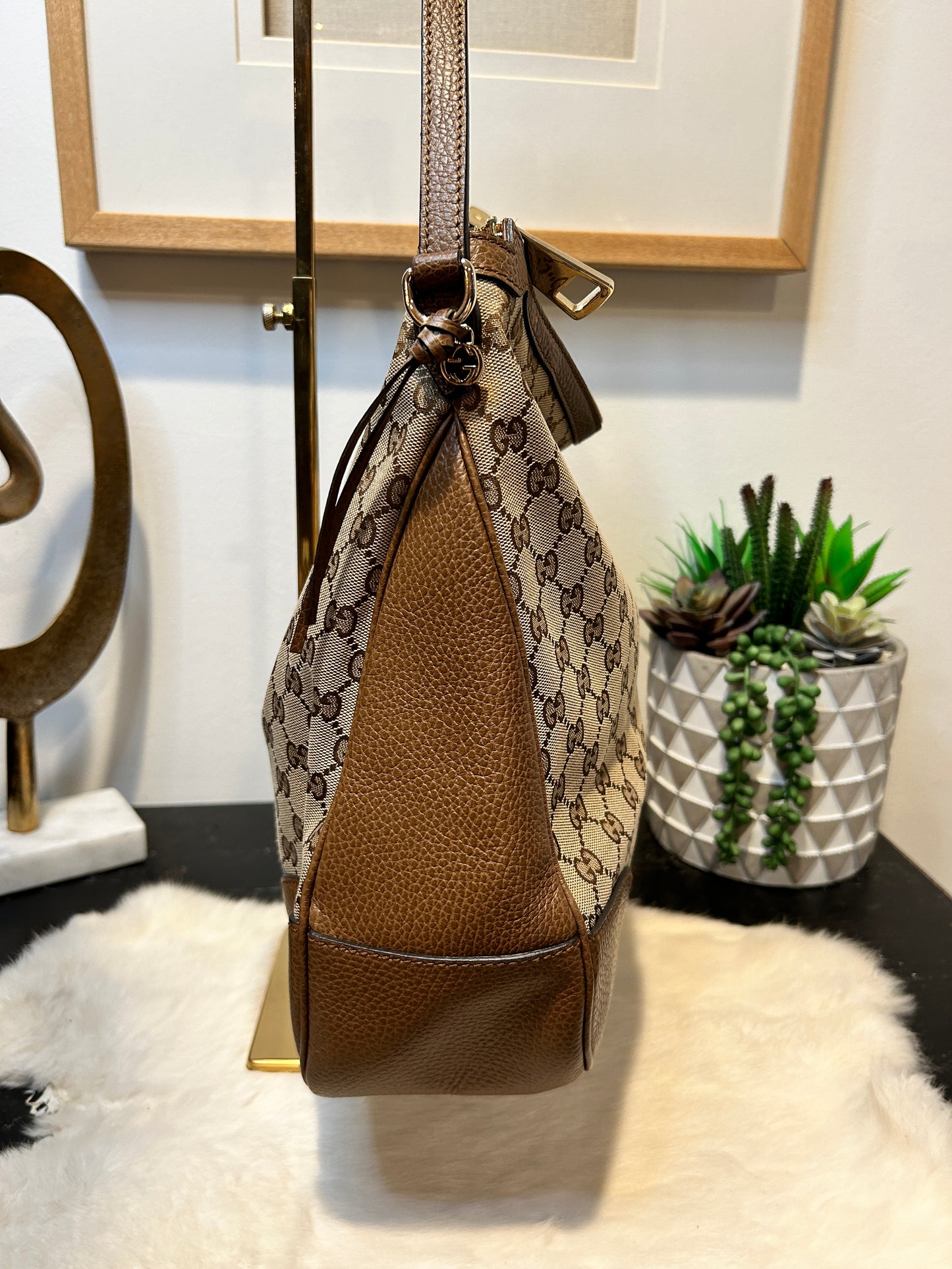 GUCCI GG Canvas Beige Hobo Handbag