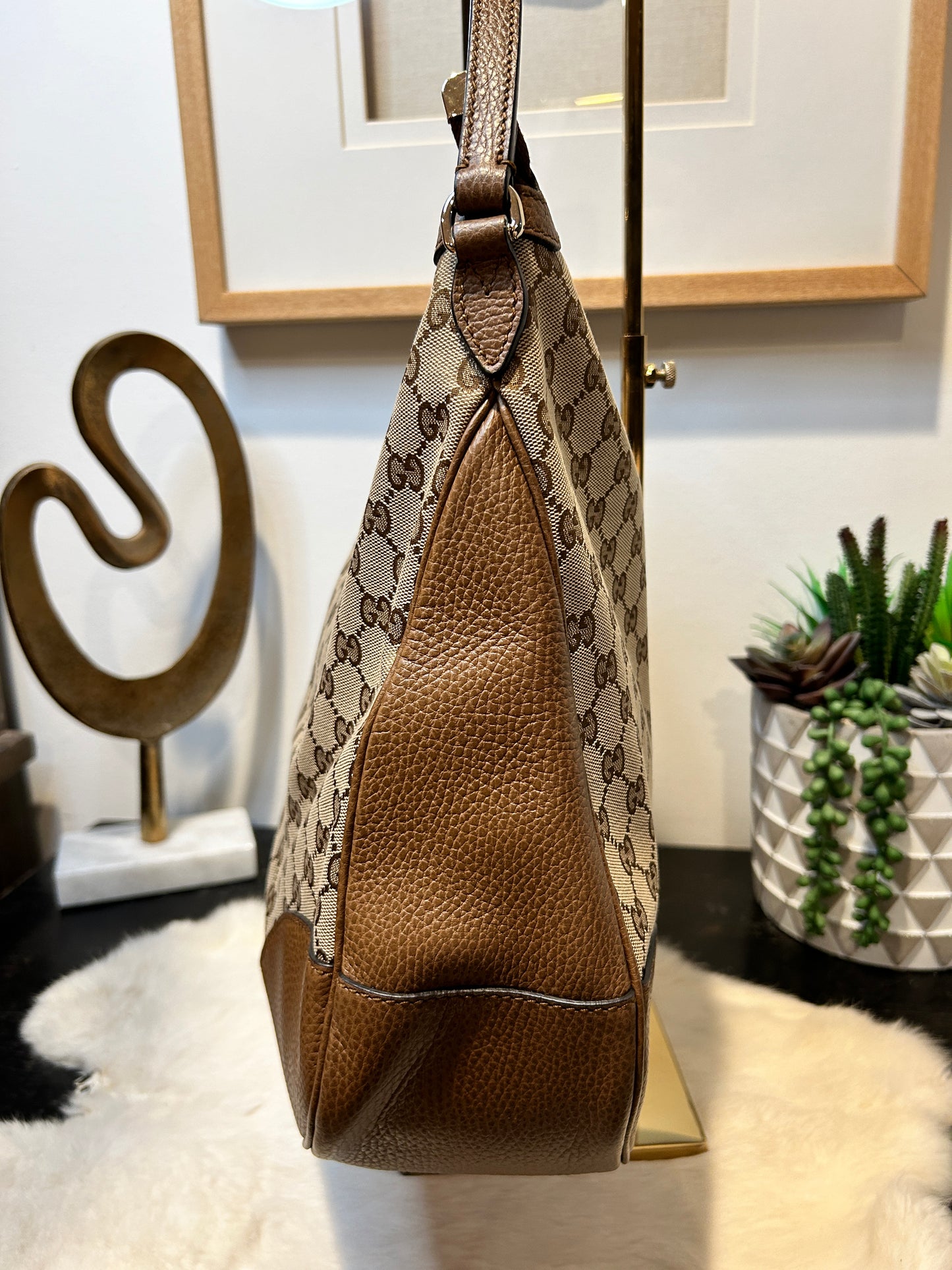 GUCCI GG Canvas Beige Hobo Handbag