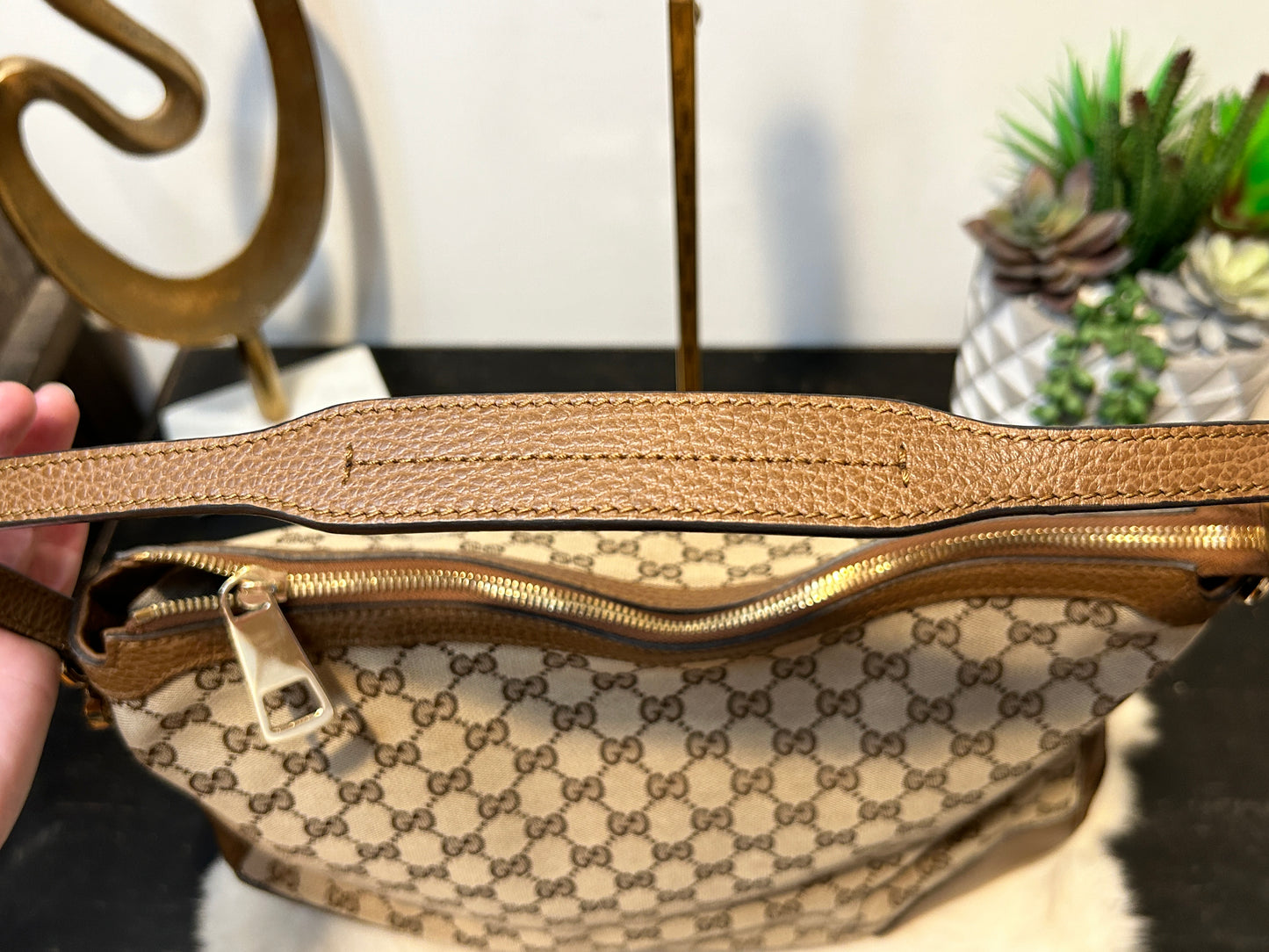 GUCCI GG Canvas Beige Hobo Handbag