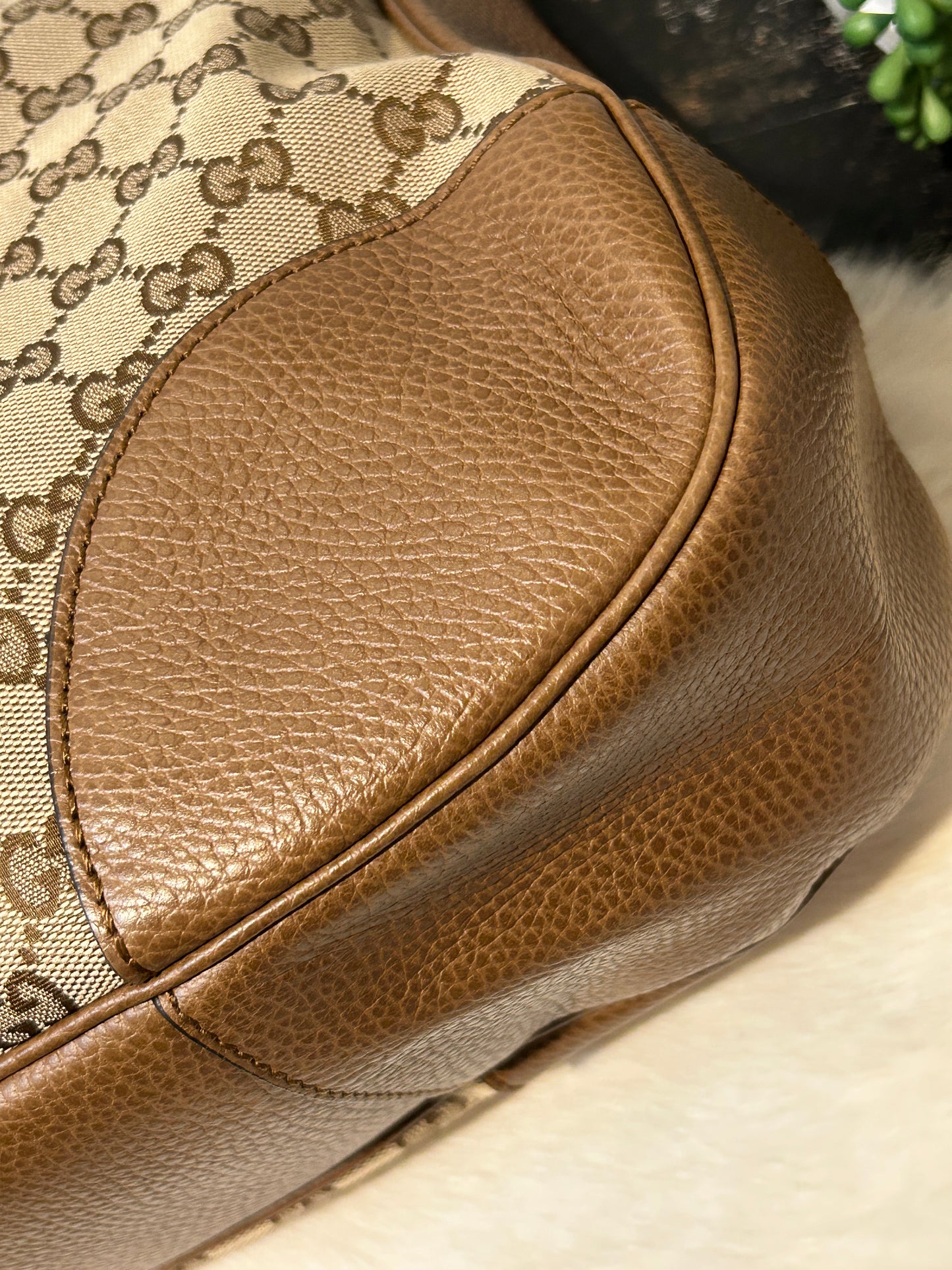 GUCCI GG Canvas Beige Hobo Handbag