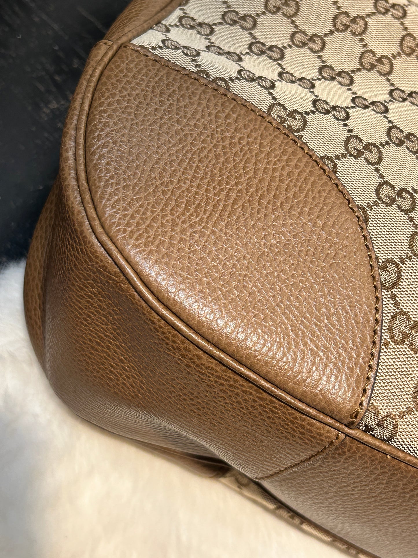 GUCCI GG Canvas Beige Hobo Handbag
