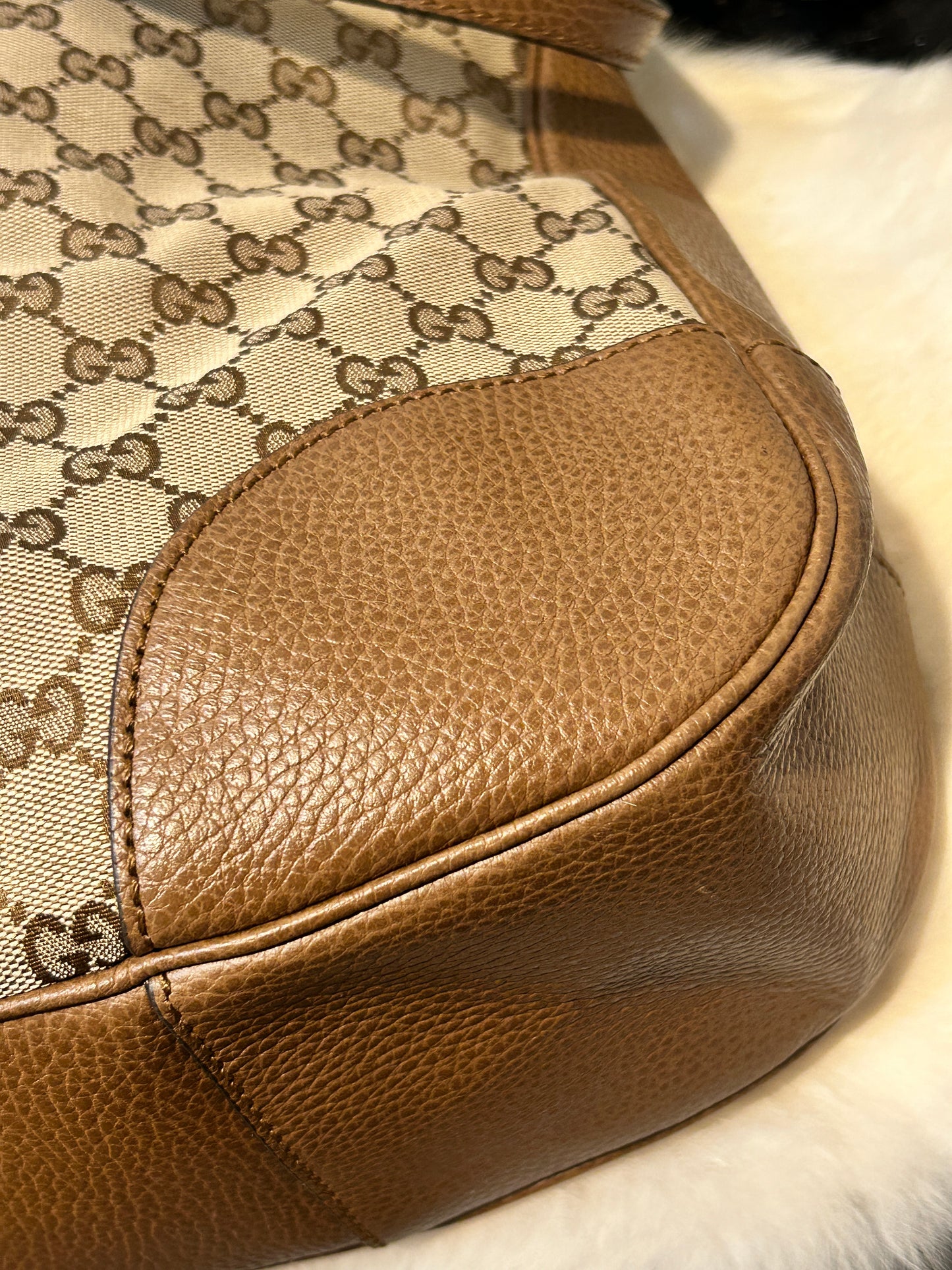 GUCCI GG Canvas Beige Hobo Handbag