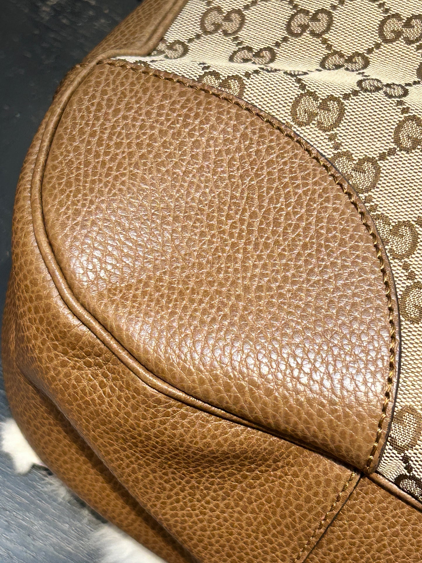 GUCCI GG Canvas Beige Hobo Handbag
