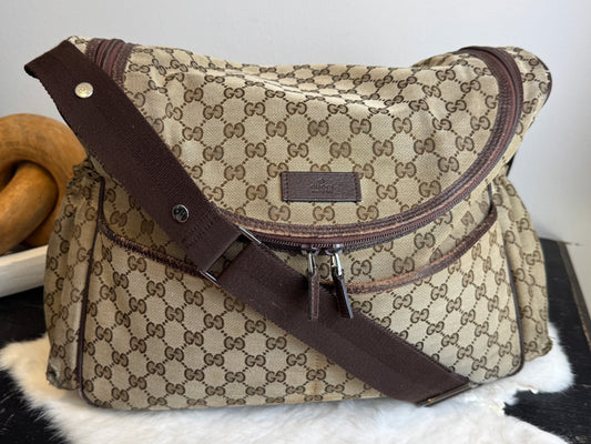 GUCCI Brown Canvas Diaper Bag