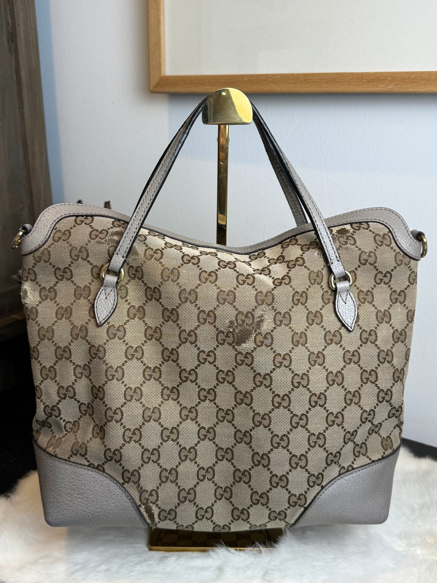 GUCCI Small Beige Canvas Tote