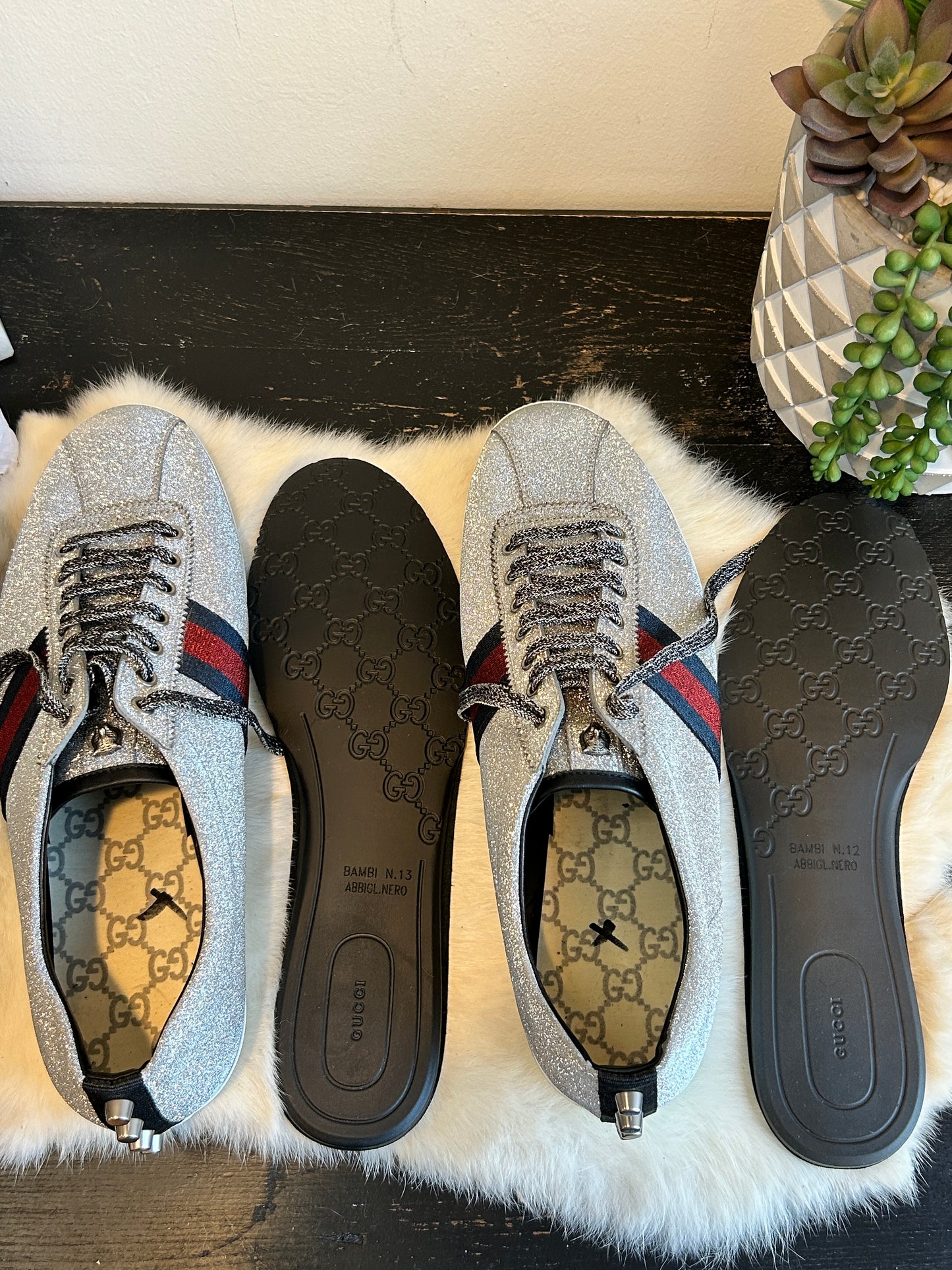 Gucci Glitter Studded Web Women's Sneakers 12.5EU/13EU