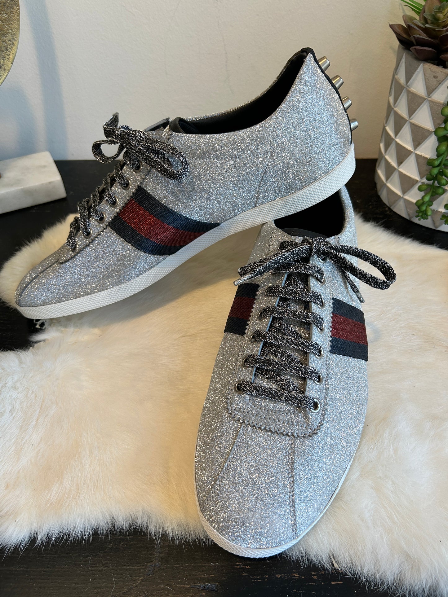 Gucci Glitter Studded Web Women's Sneakers 12.5EU/13EU