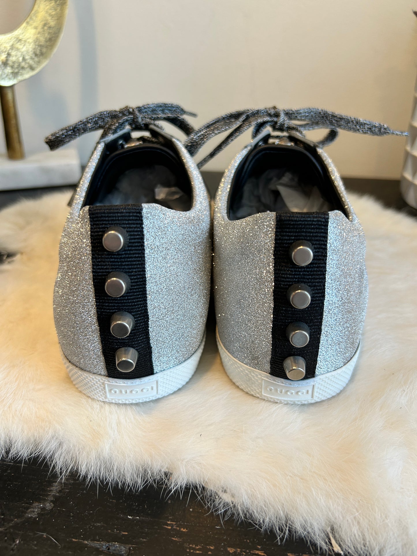 Gucci Glitter Studded Web Women's Sneakers 12.5EU/13EU