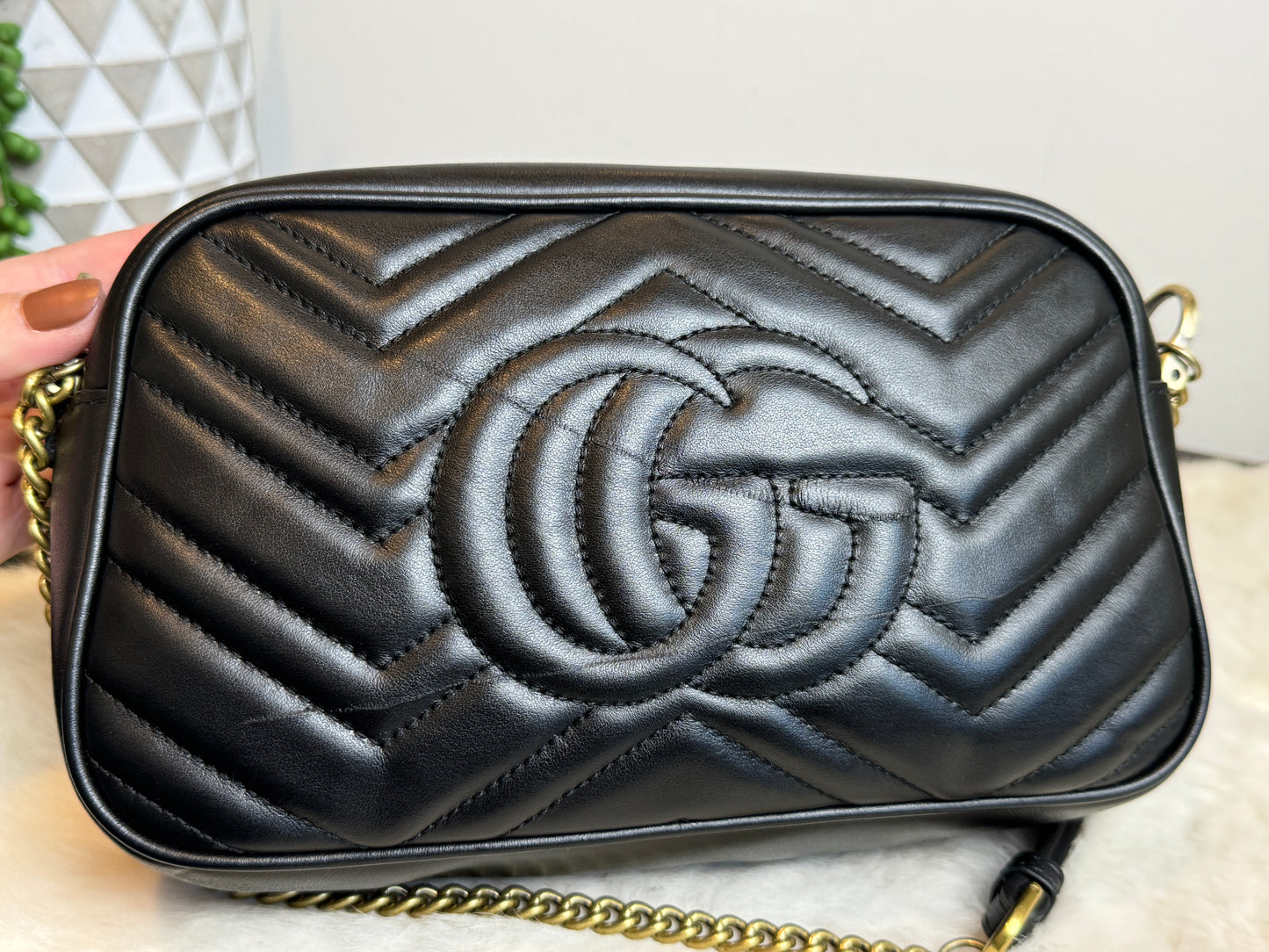 GUCCI Black Leather GG Marmont Small Camera Bag