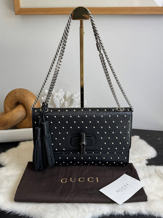 GUCCI Miss Bamboo Black Studded Chain Bag