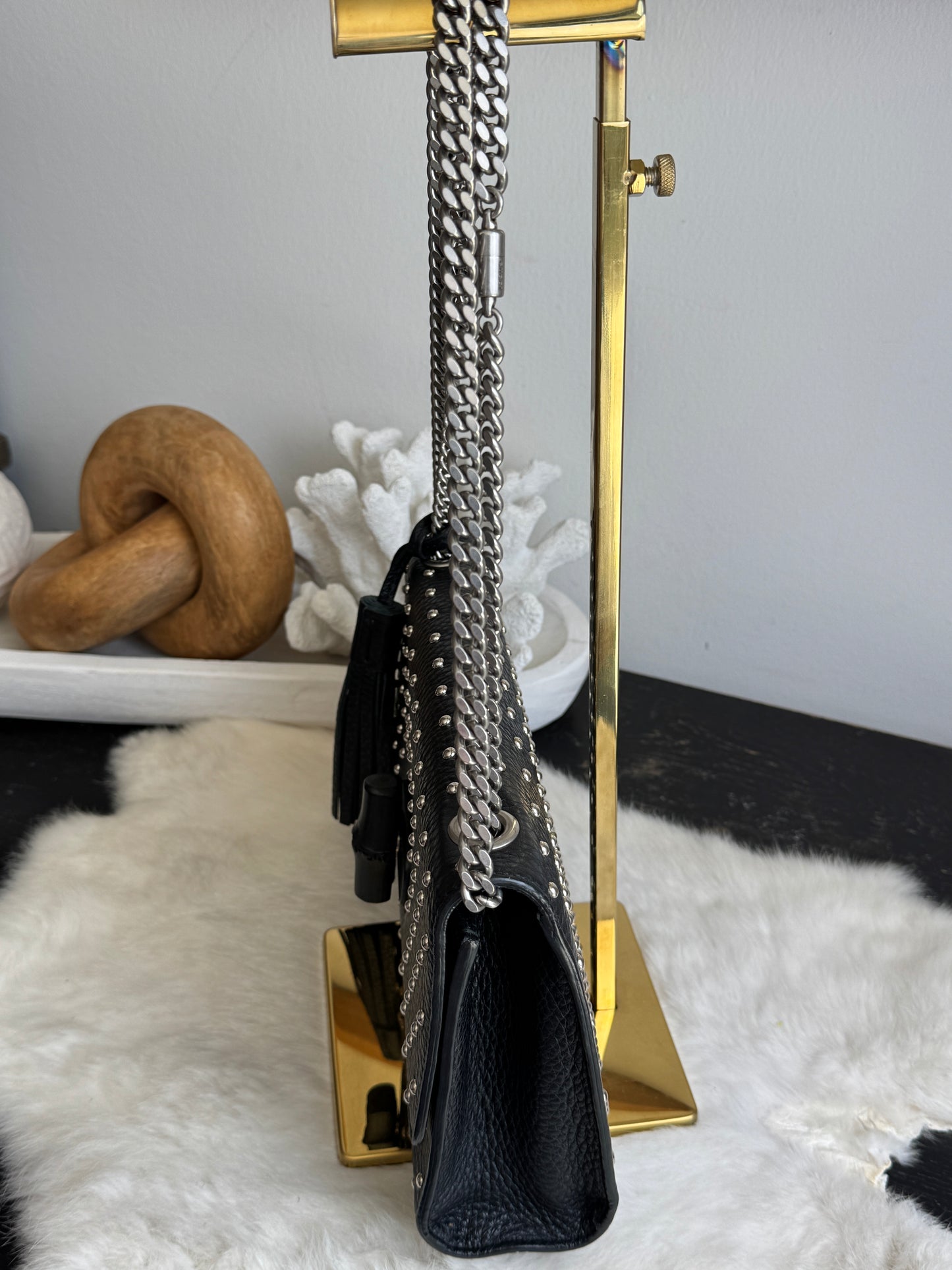 GUCCI Miss Bamboo Black Studded Chain Bag