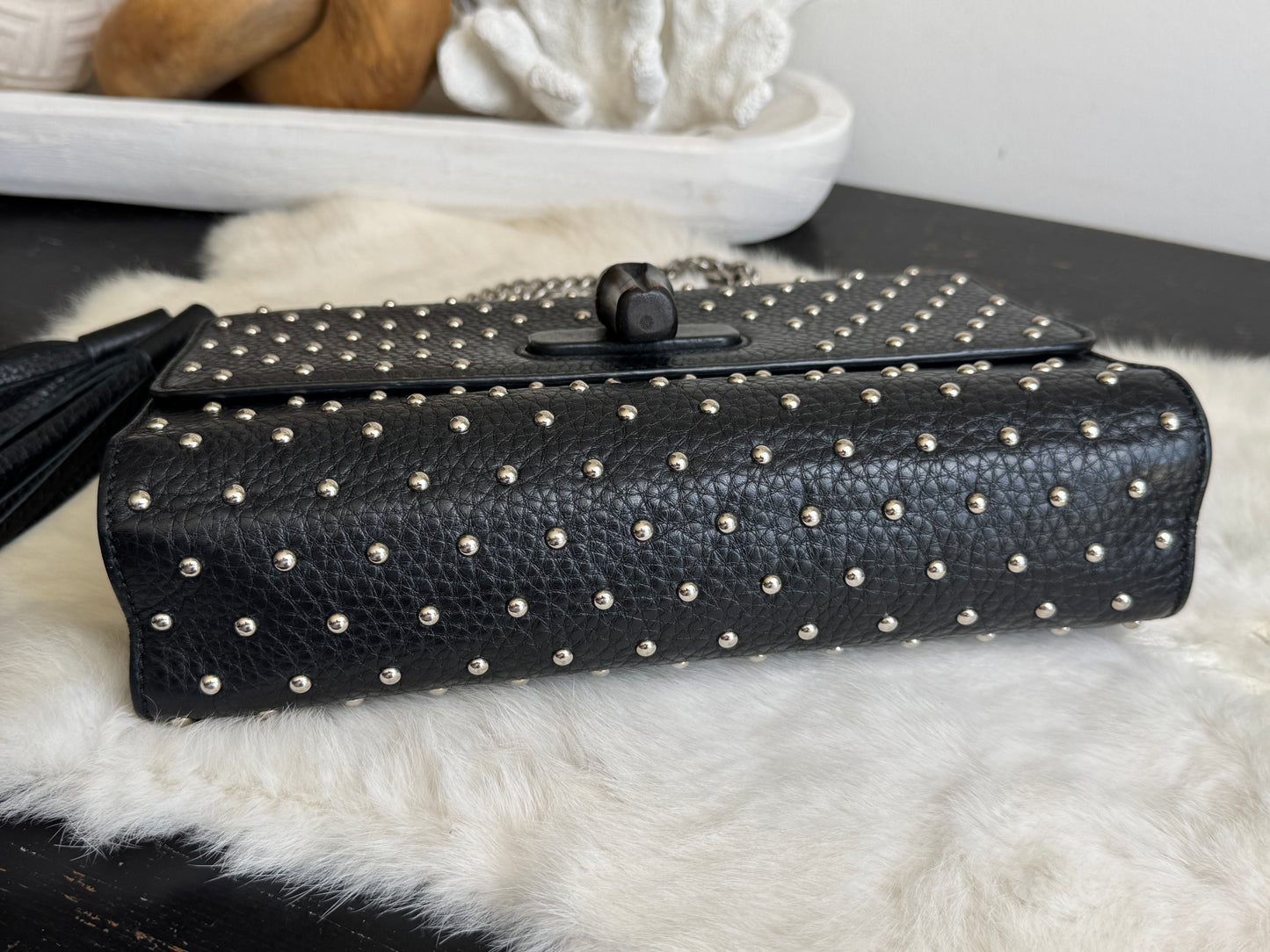 GUCCI Miss Bamboo Black Studded Chain Bag