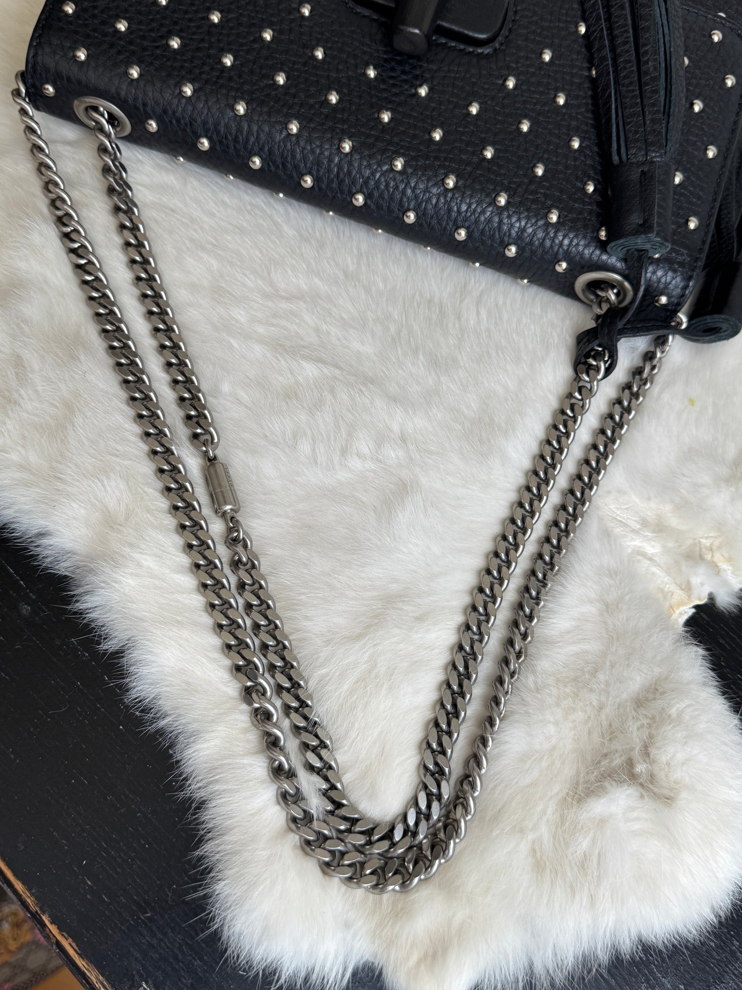 GUCCI Miss Bamboo Black Studded Chain Bag