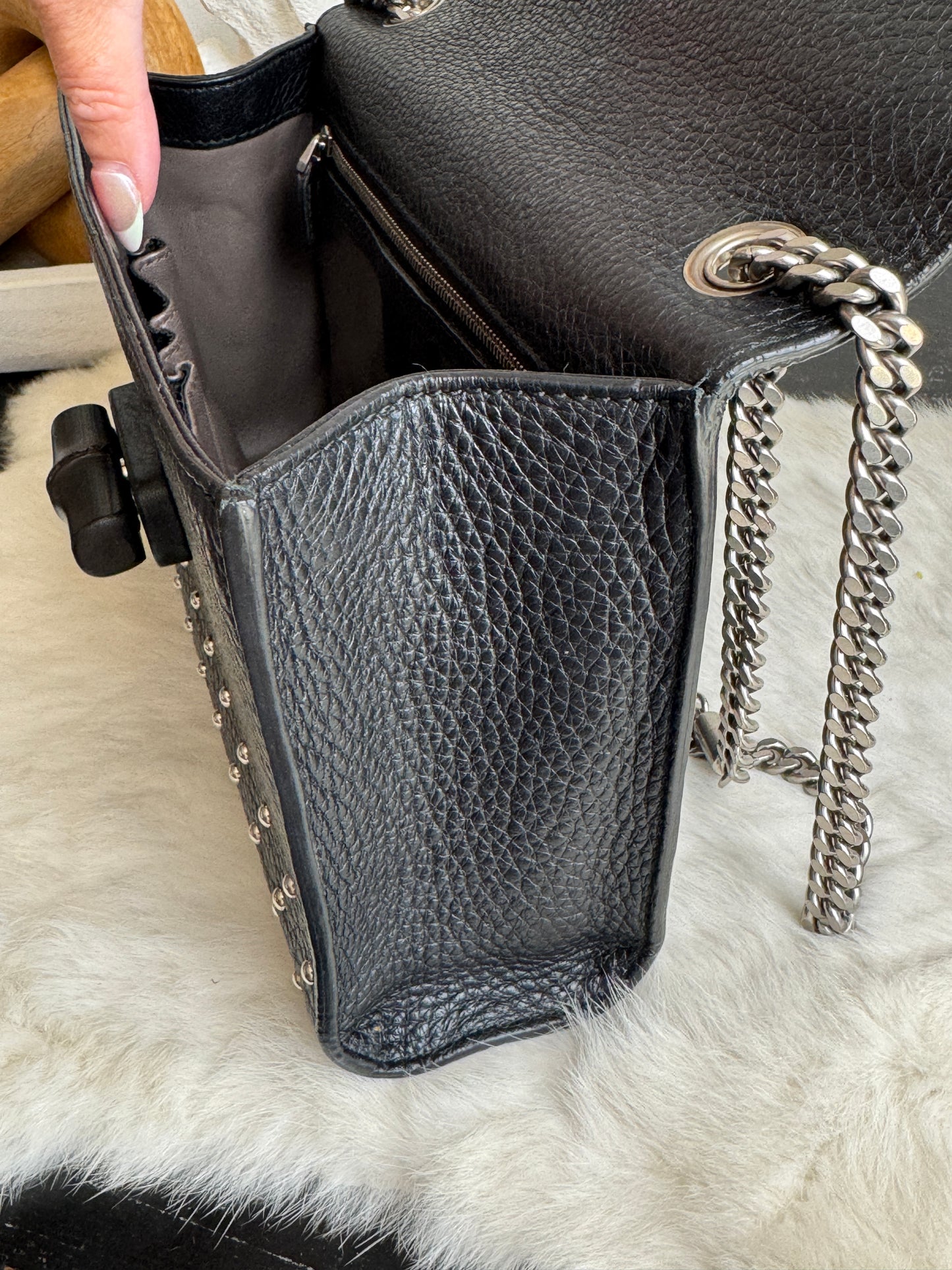 GUCCI Miss Bamboo Black Studded Chain Bag