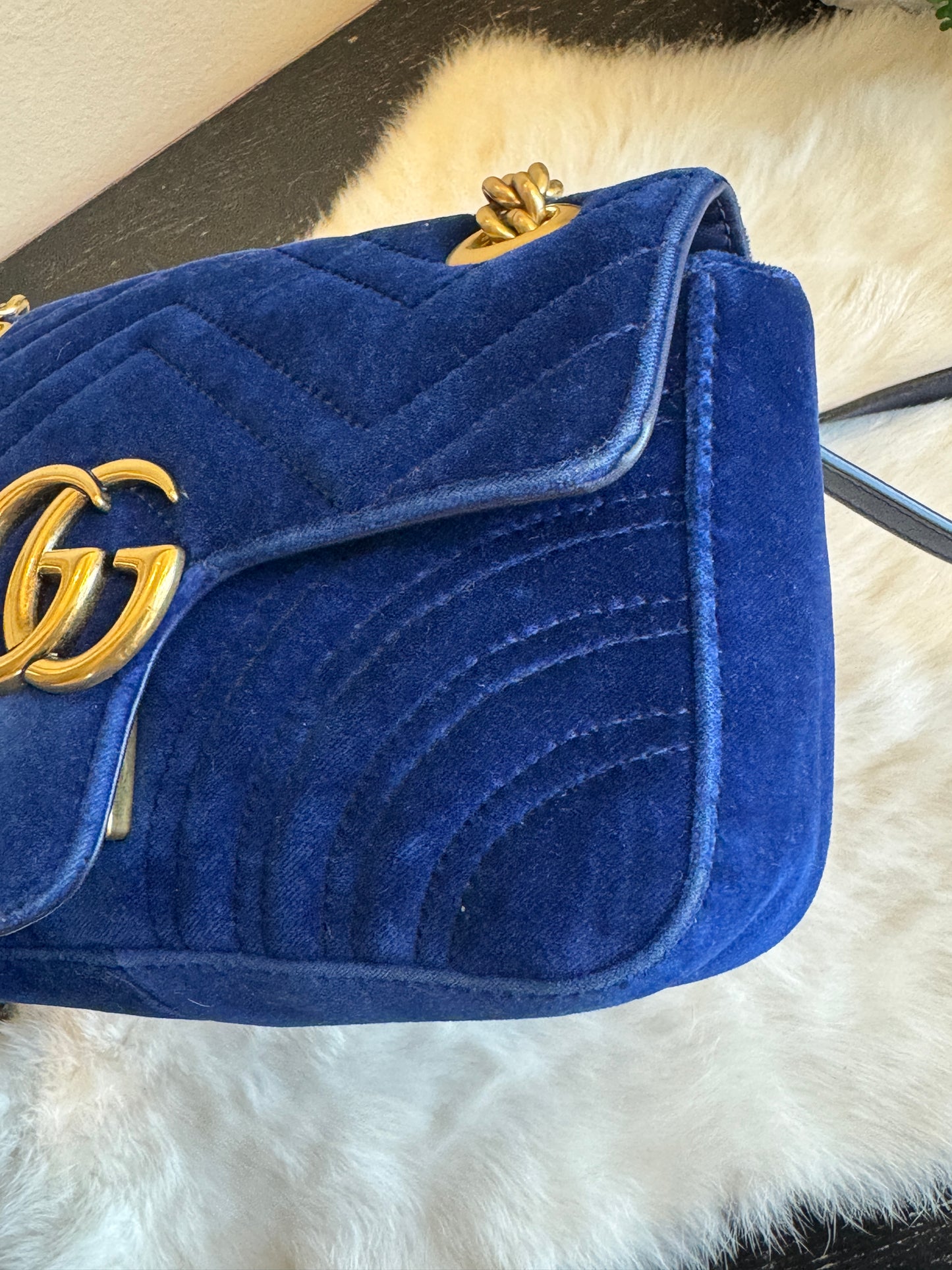 GUCCI Blue Velvet Marmont Mini Bag