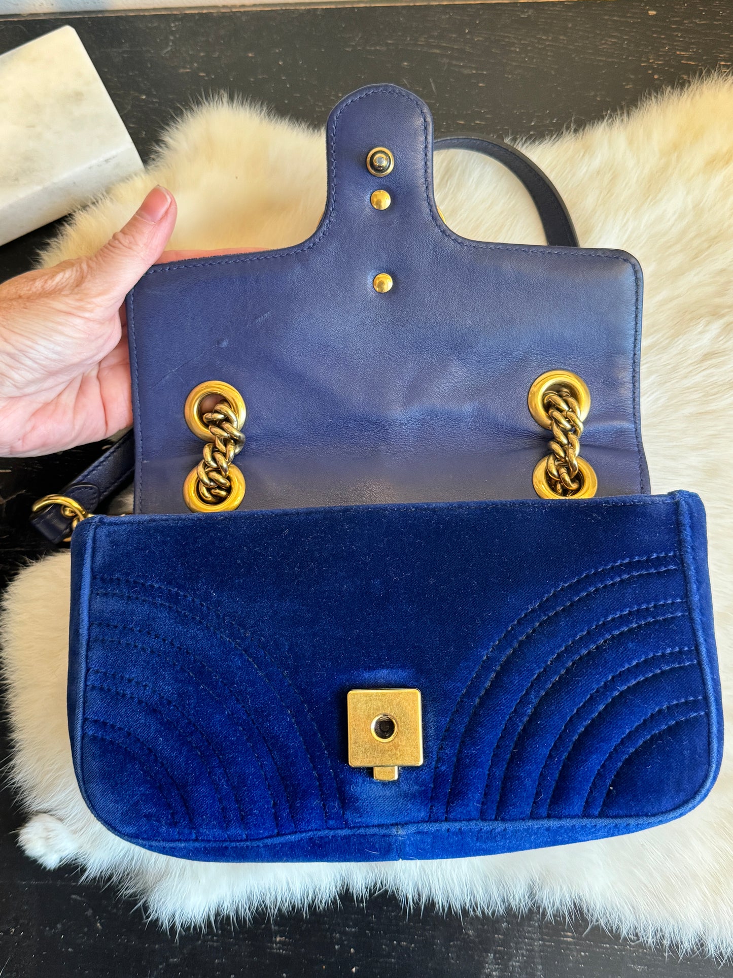 GUCCI Blue Velvet Marmont Mini Bag
