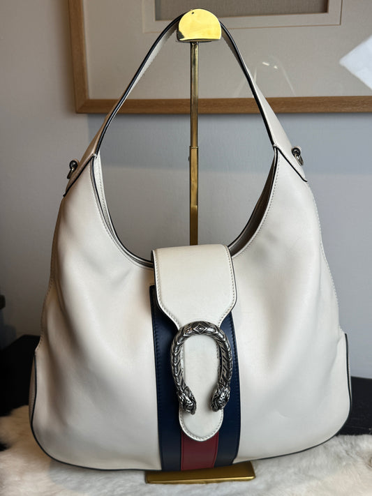 GUCCI Ivory Leather Dionysus Ophidia Web Hobo Bag