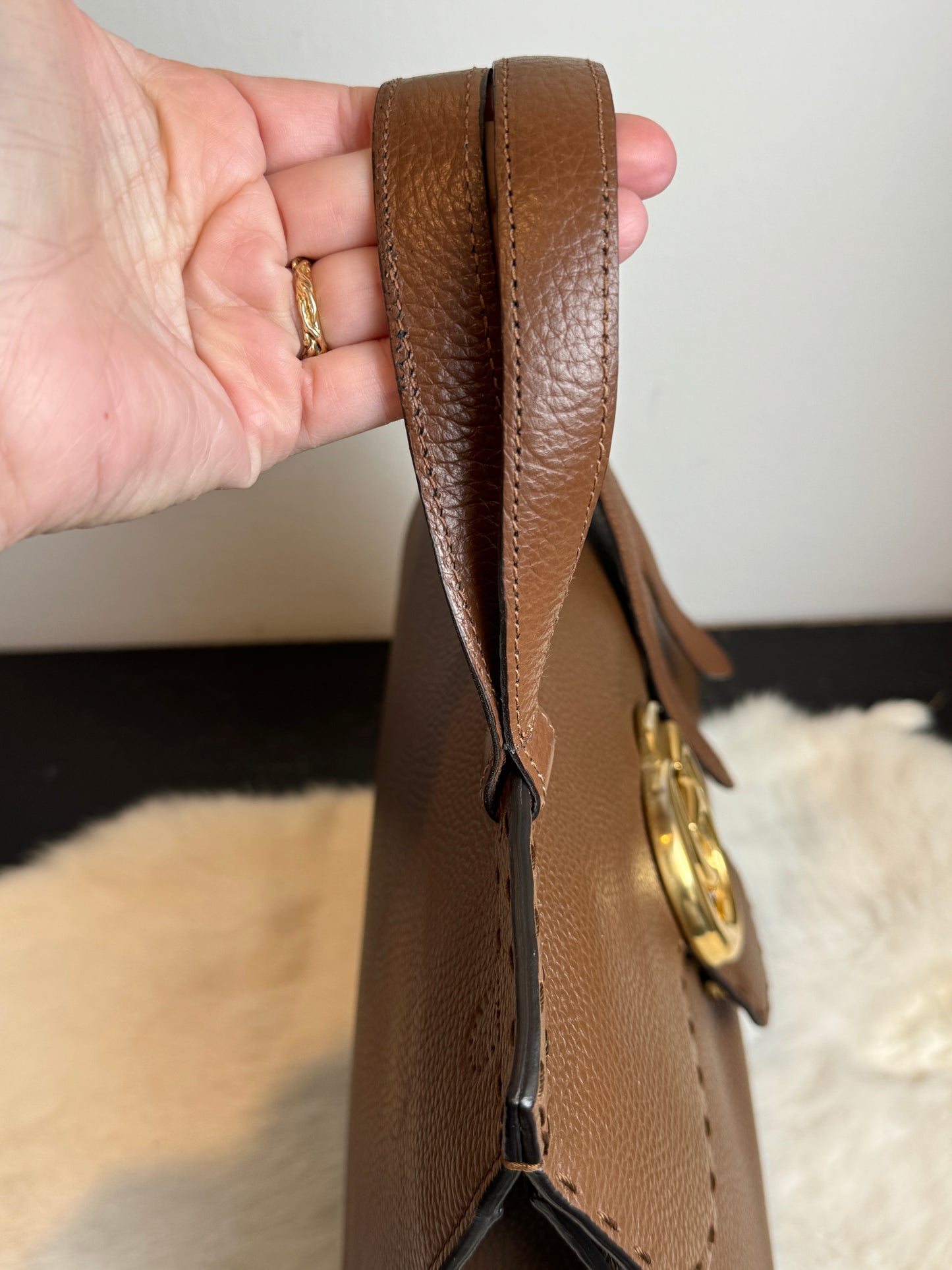 Gucci Calfskin Small GG Marmont Top Handle Bag