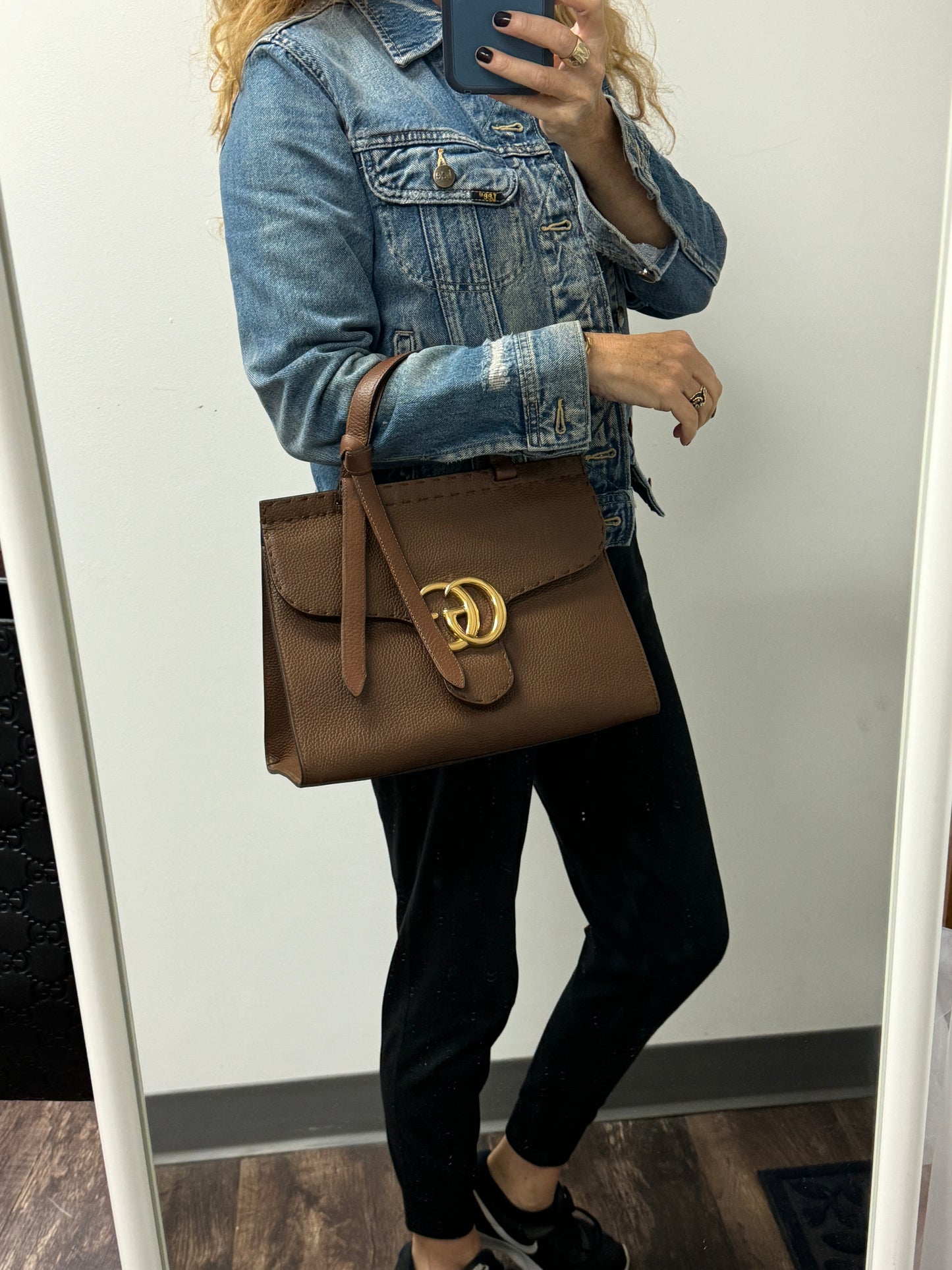 Gucci Calfskin Small GG Marmont Top Handle Bag