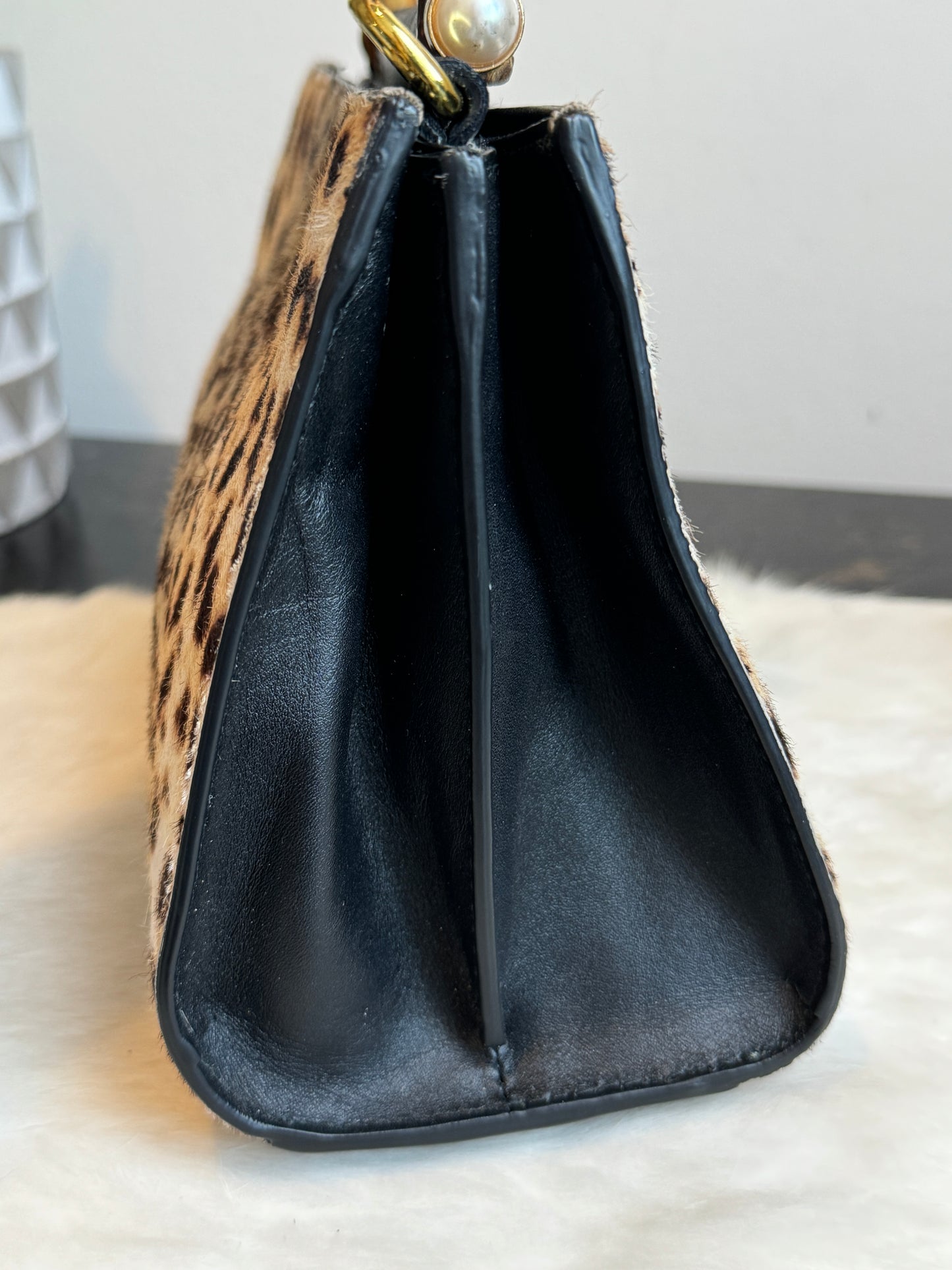 Gucci Calf Hair Bamboo Leopard Print Mini Nymphaea Bag