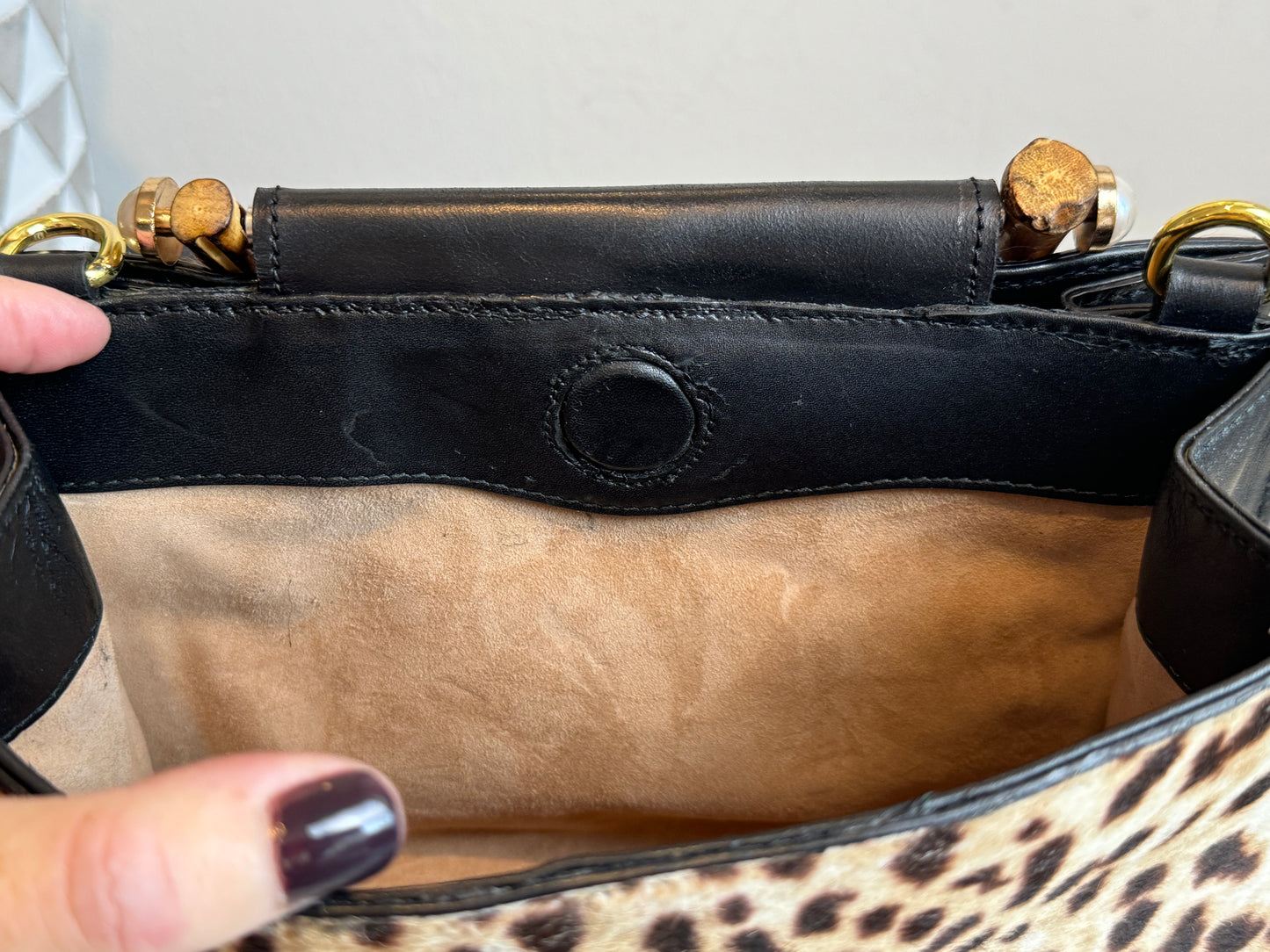 Gucci Calf Hair Bamboo Leopard Print Mini Nymphaea Bag