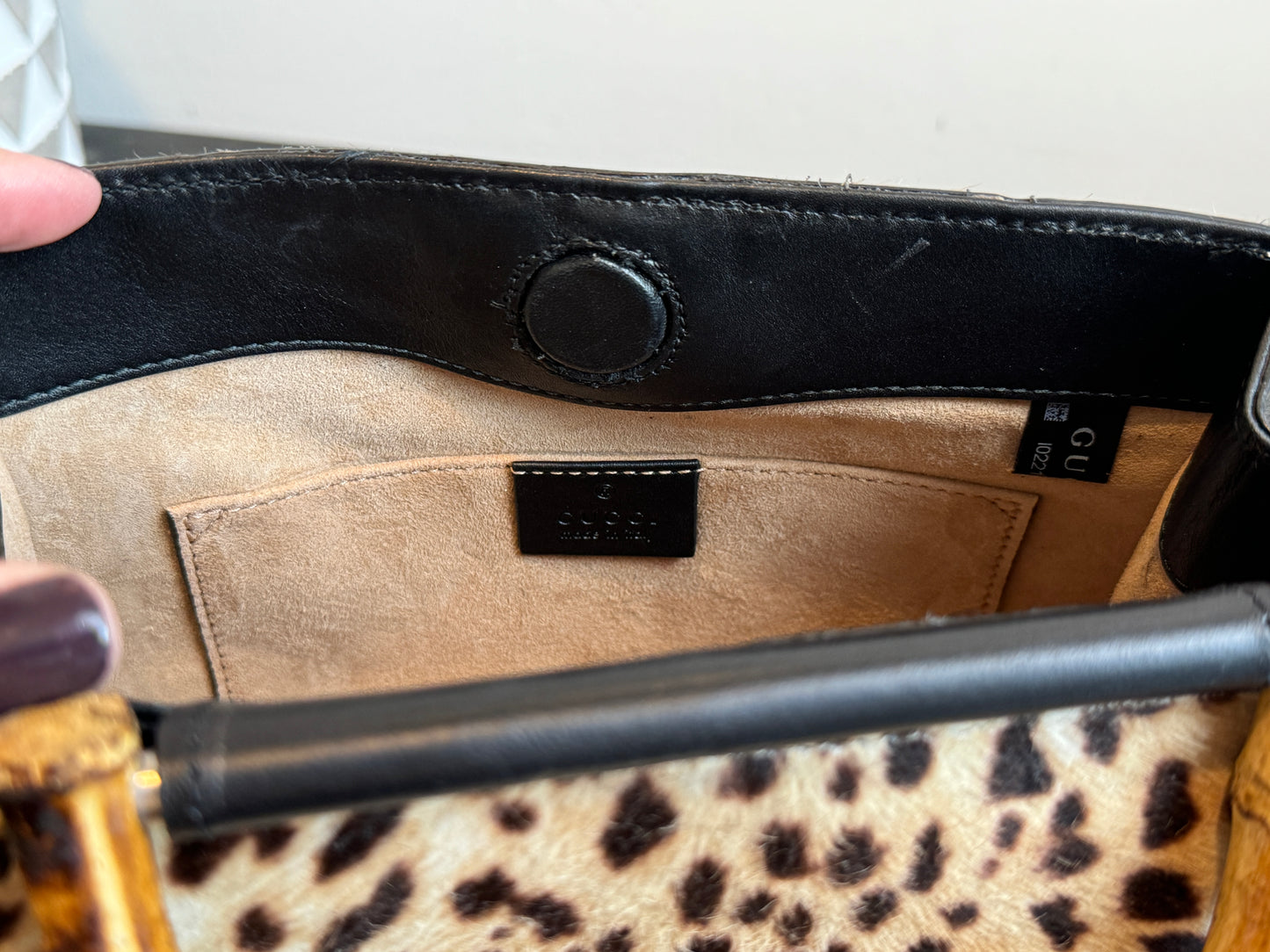 Gucci Calf Hair Bamboo Leopard Print Mini Nymphaea Bag