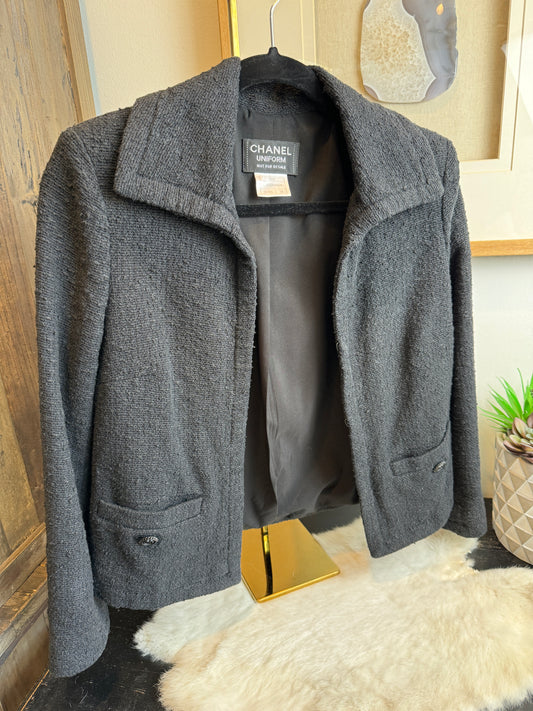 Chanel Uniform Boucle Blazer Jacket Black