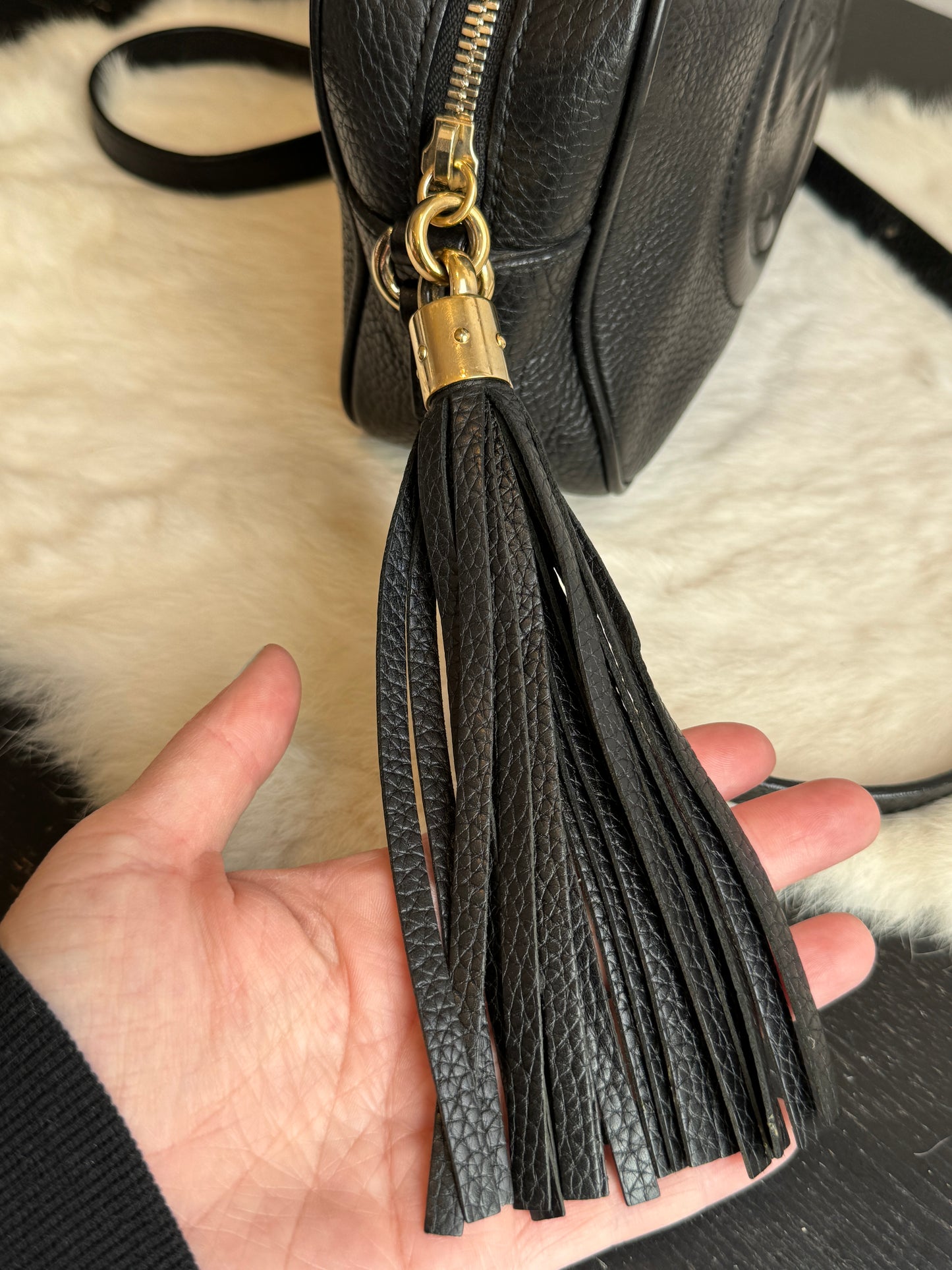 GUCCI Soho Disco Black Pebbled Camera Bag